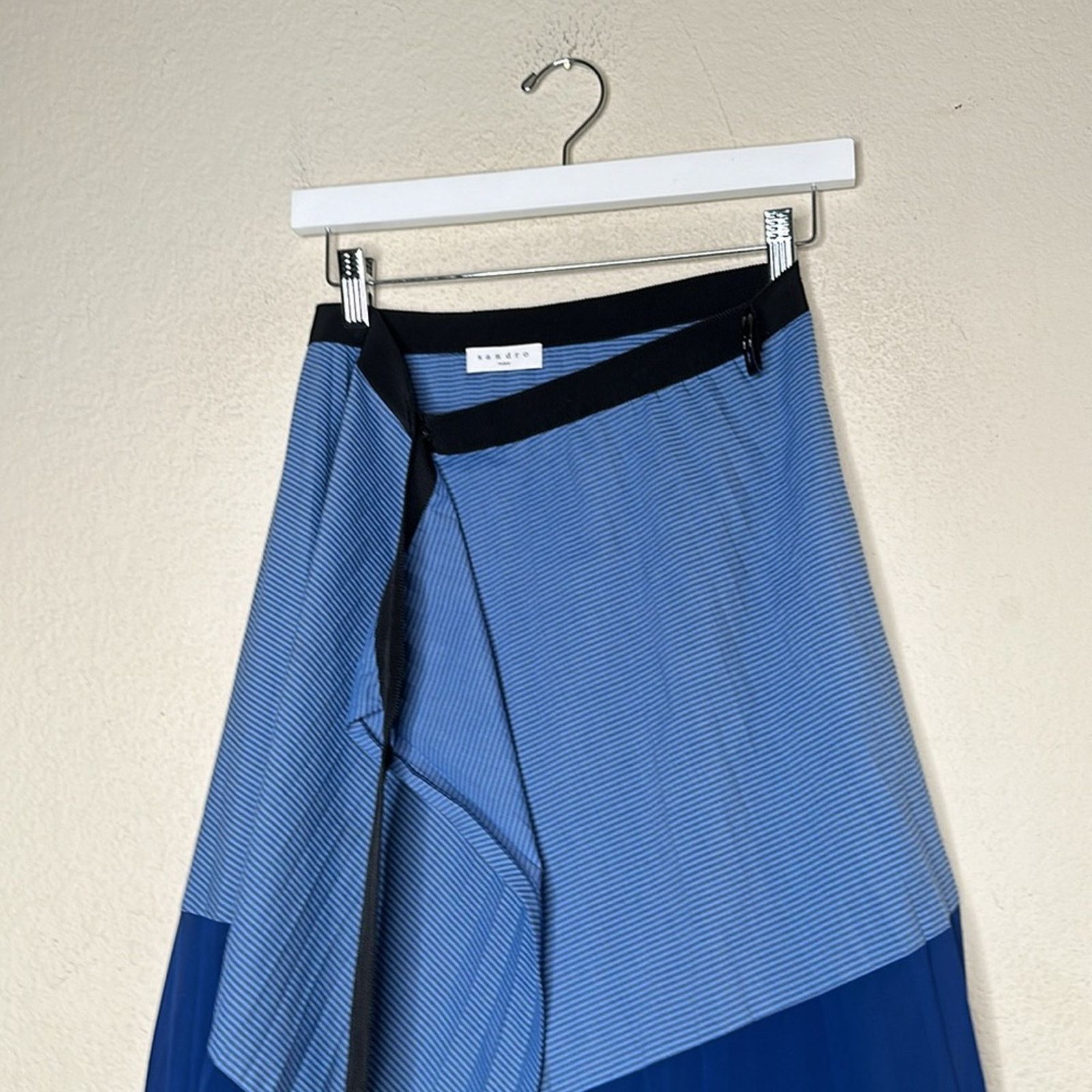 Sandro Sandro Striped Broadcloth Chiffon Wrap Skirt Blue Sz 3 US L Size 28" / US 6 / IT 42 - 8 Thumbnail
