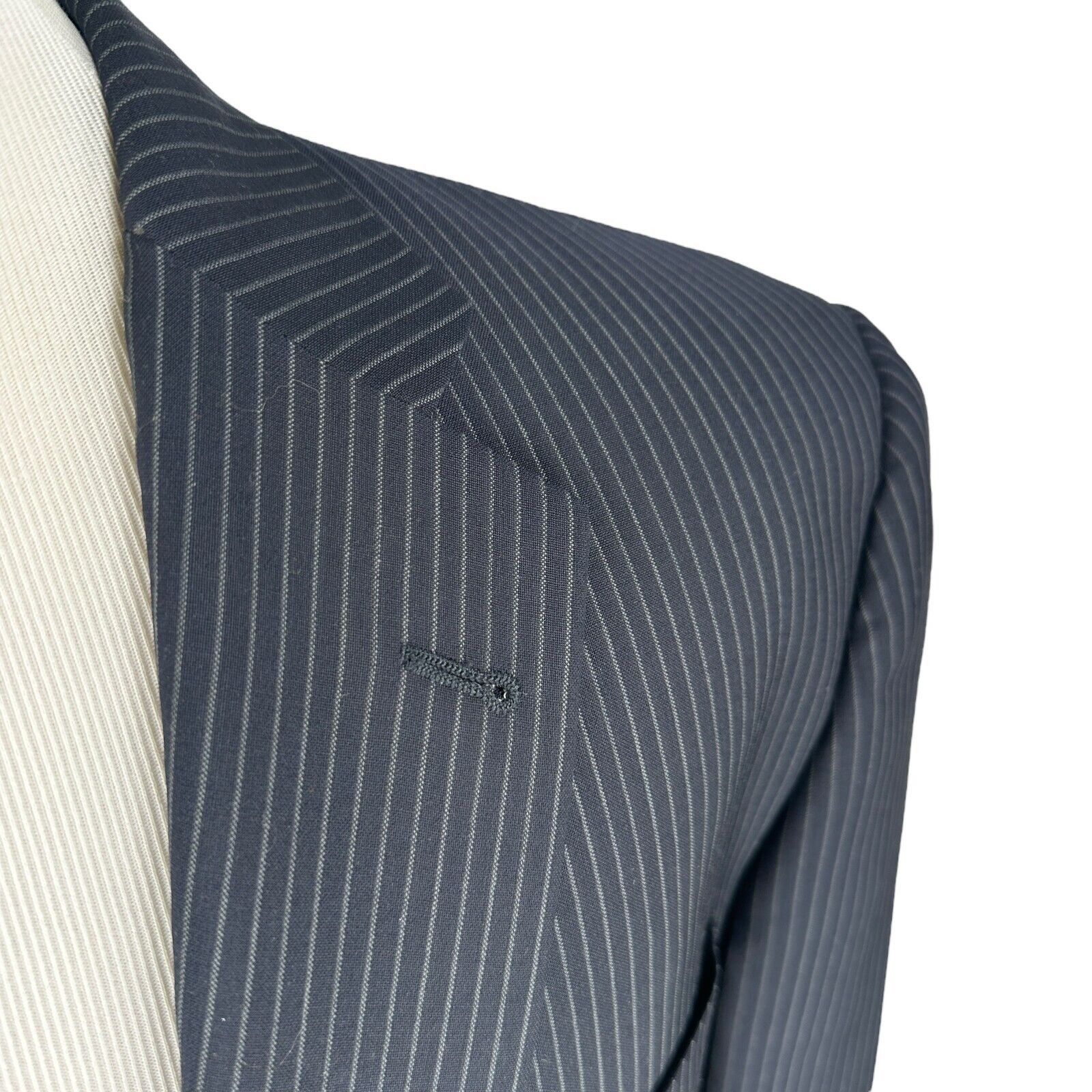 Burberry Burberry Blazer Jacket Men's 44L Navy Blue Pinstripe Lapel Size 44L - 2 Thumbnail