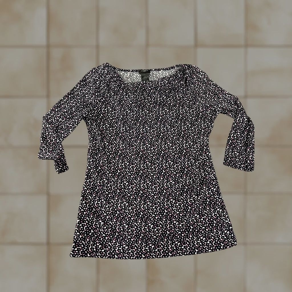 Ann Taylor VINTAGE Ann Taylor top Womens Petite Small Black Pink Abstract Print Knit Size S / US 4 / IT 40 - 1 Thumbnail