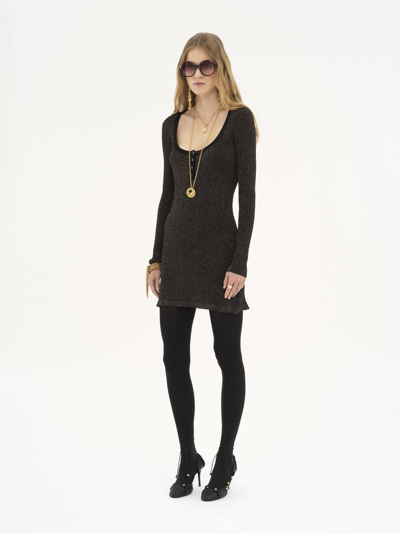 Chloe o1loc1c11125 Mini Dress in Black Gold Size XS / US 0-2 / IT 36-38 - 2 Thumbnail