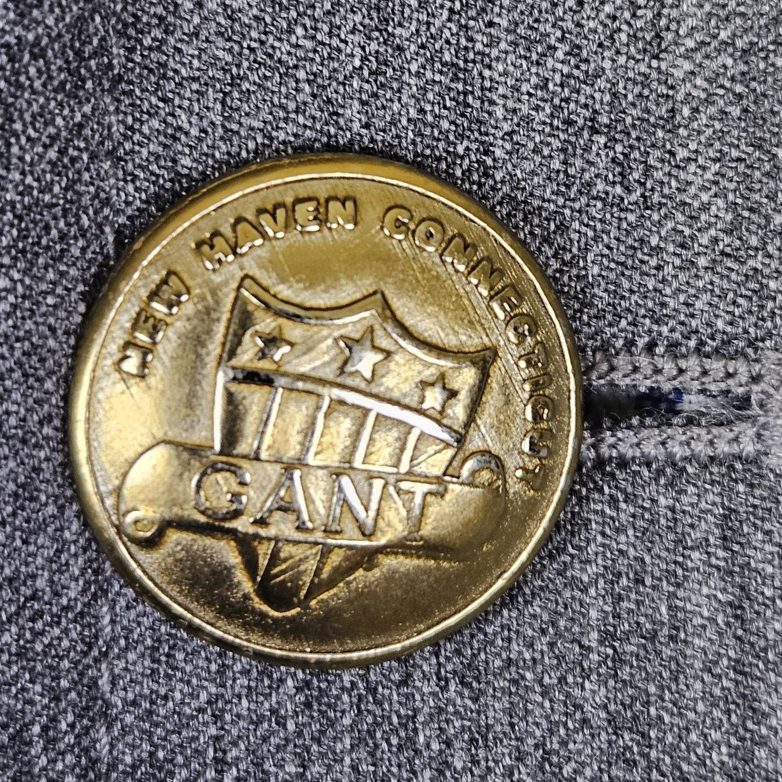 Gant Gant Downtown Jacket Blazer Gold Crest Button Gray Wool Suit Size 42R - 3 Thumbnail