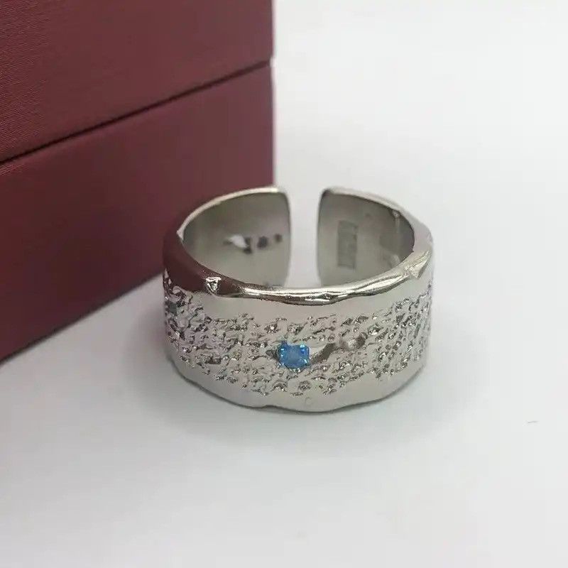 Jewelry × Sterling Silver Wide Blue Crystal Silver 925 Sterling Ring Size ONE SIZE - 2 Thumbnail