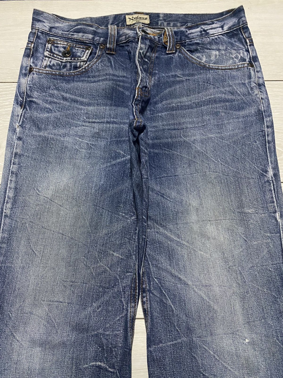 Tornado Mart 💥Flare💥Nylaus Distressed Denim Twist leg Pants Size US 32 / EU 48 - 3 Thumbnail