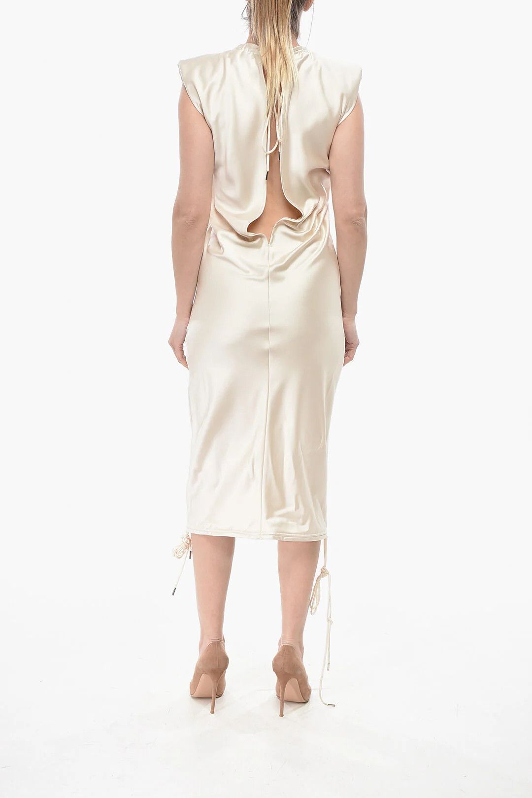 The Attico og1mm0426 Satin Maxi Dress in White Size M / US 6-8 / IT 42-44 - 2 Thumbnail