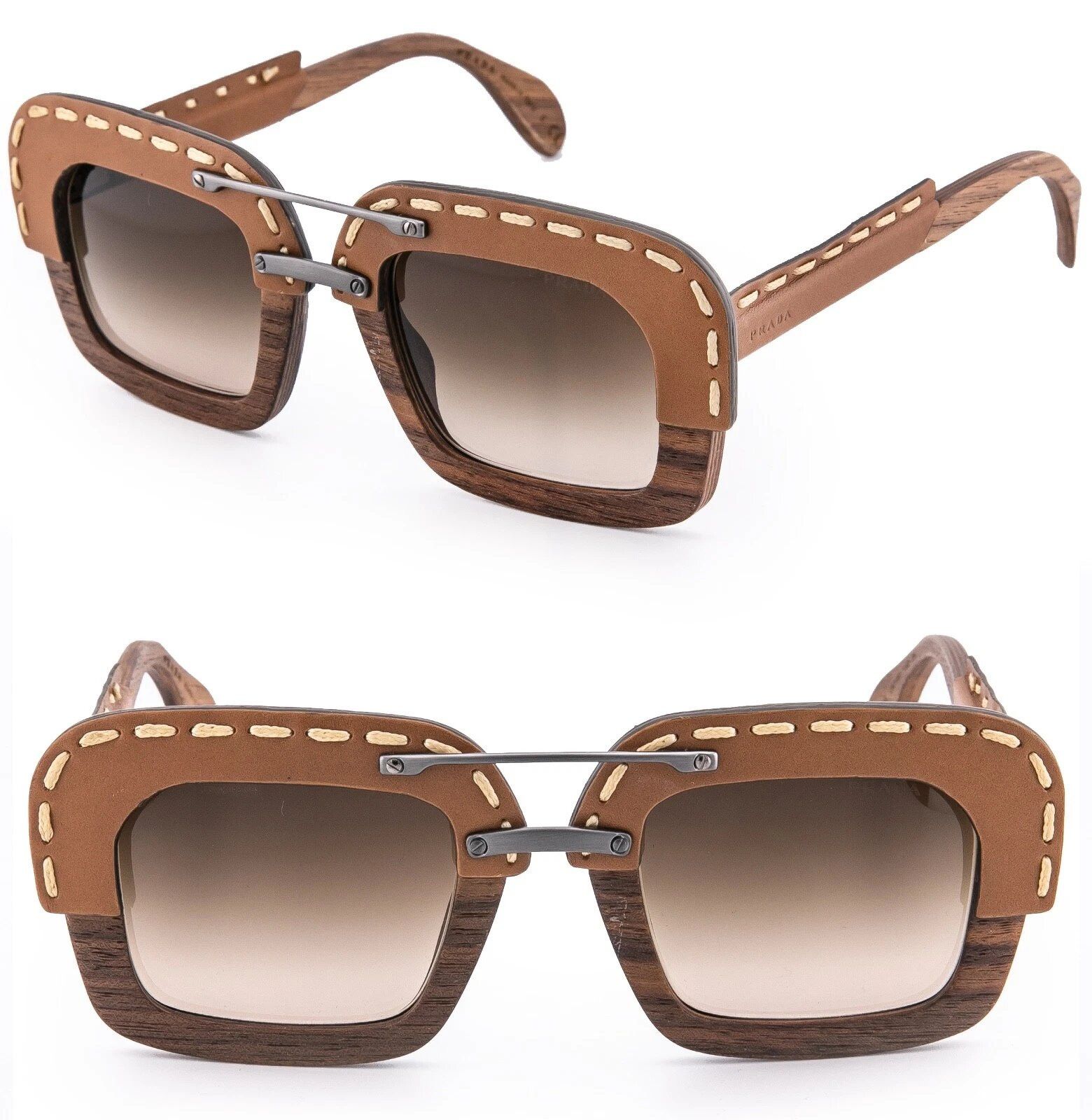 Prada PRADA 26R RAW Nut Light Brown Leather Sunglasses PR26RS 26RS Size ONE SIZE - 1 Thumbnail