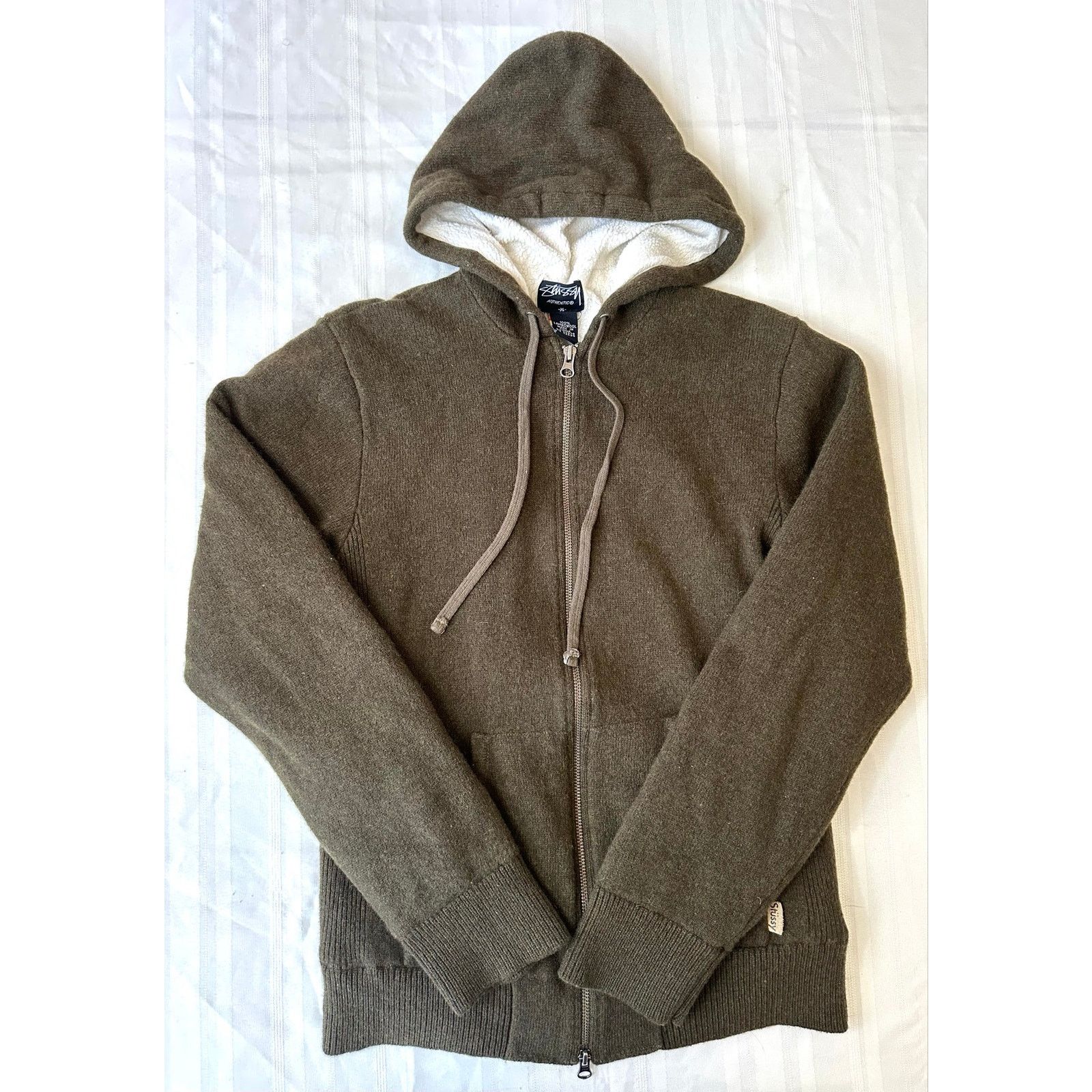 Stussy STUSSY Lambswool Zip Up Mens M Green Sherpa Lined Sweater Size US M / EU 48-50 / 2 - 1 Thumbnail