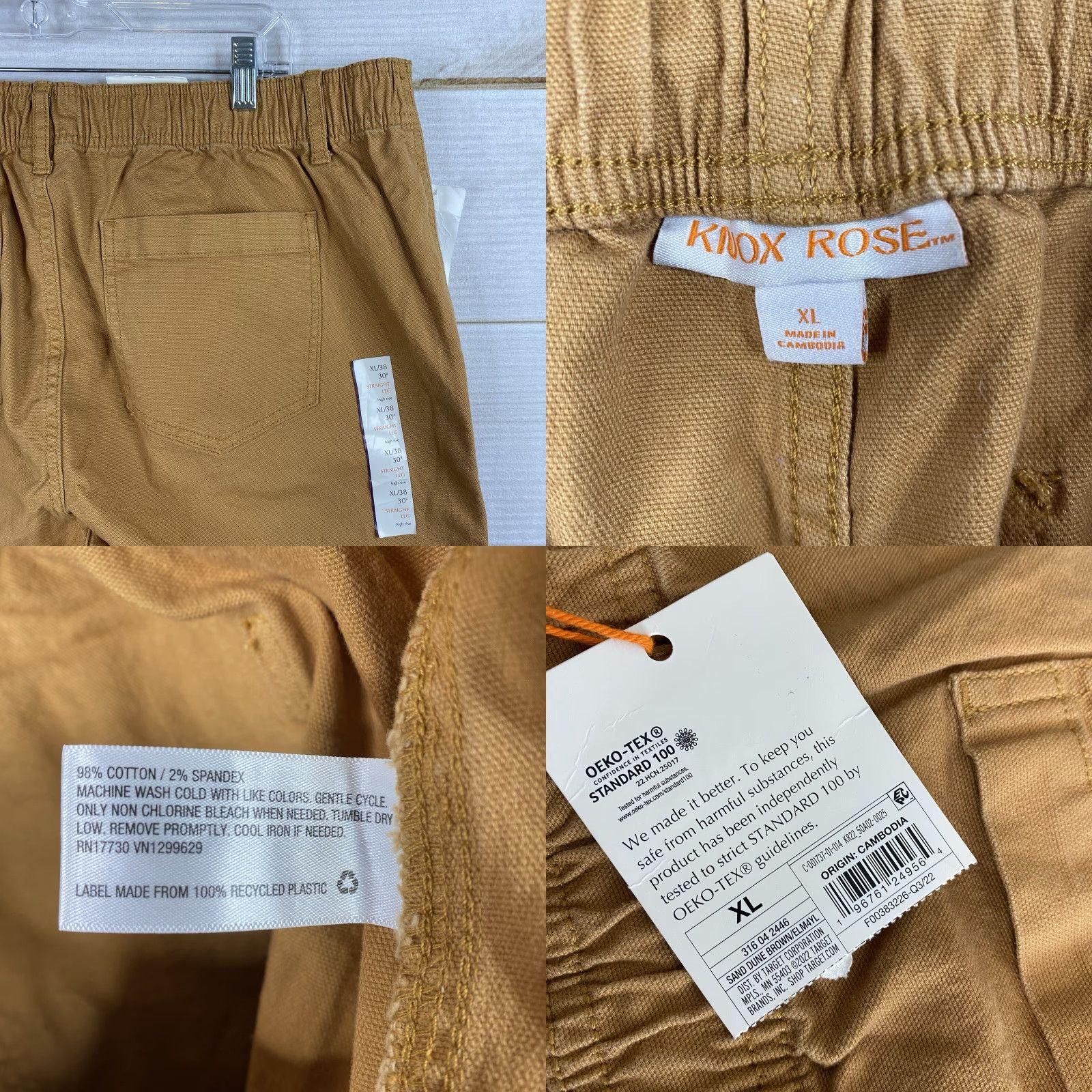 Vintage Knox Rose Pants Womens XL Brown High Rise Elastic Waistband Straight Leg NWT Size 40" / US 18 - 8 Thumbnail