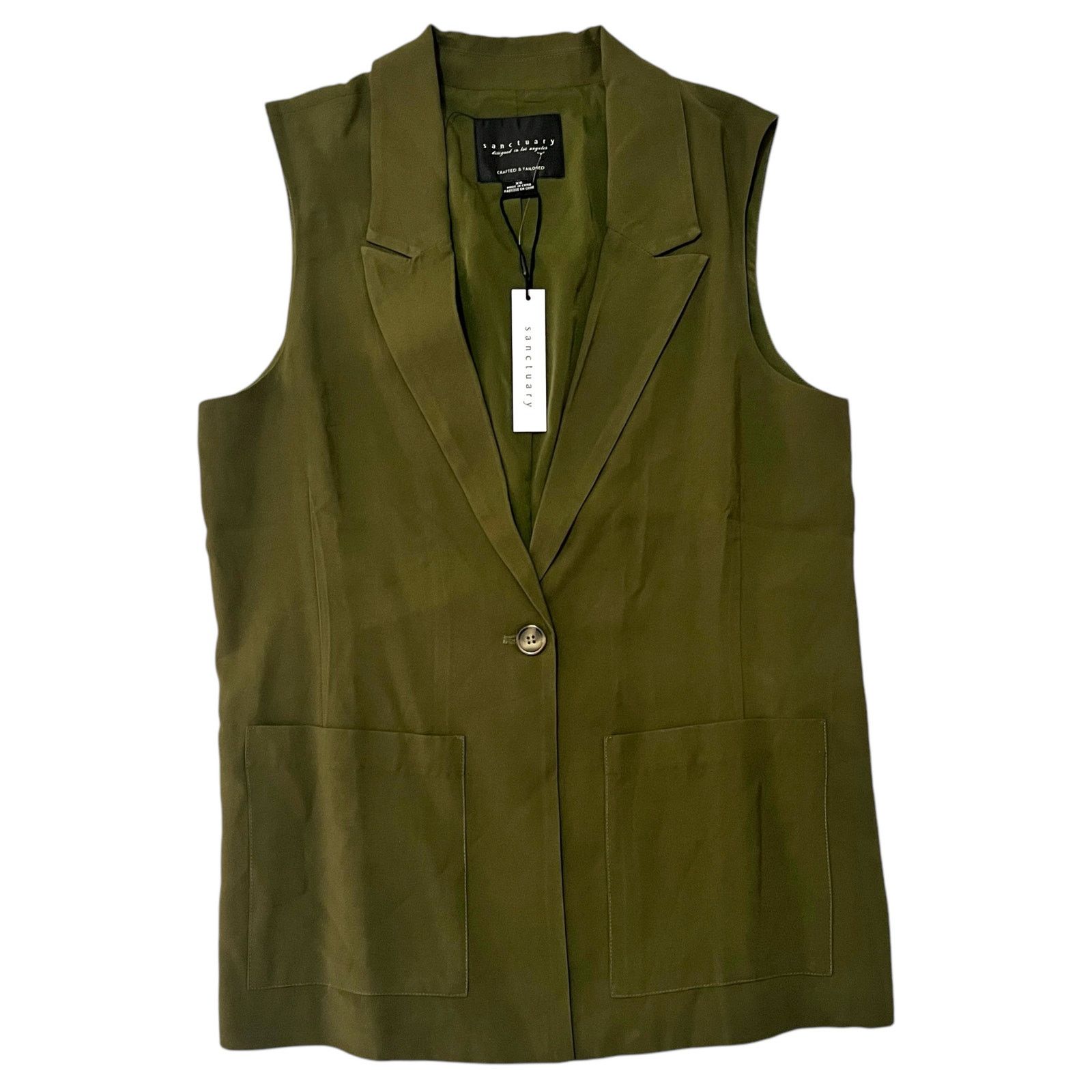 Sanctuary Olive One-Button Notched Lapel Two Front Pocket Vest Size XS / US 0-2 / IT 36-38 - 7 Thumbnail