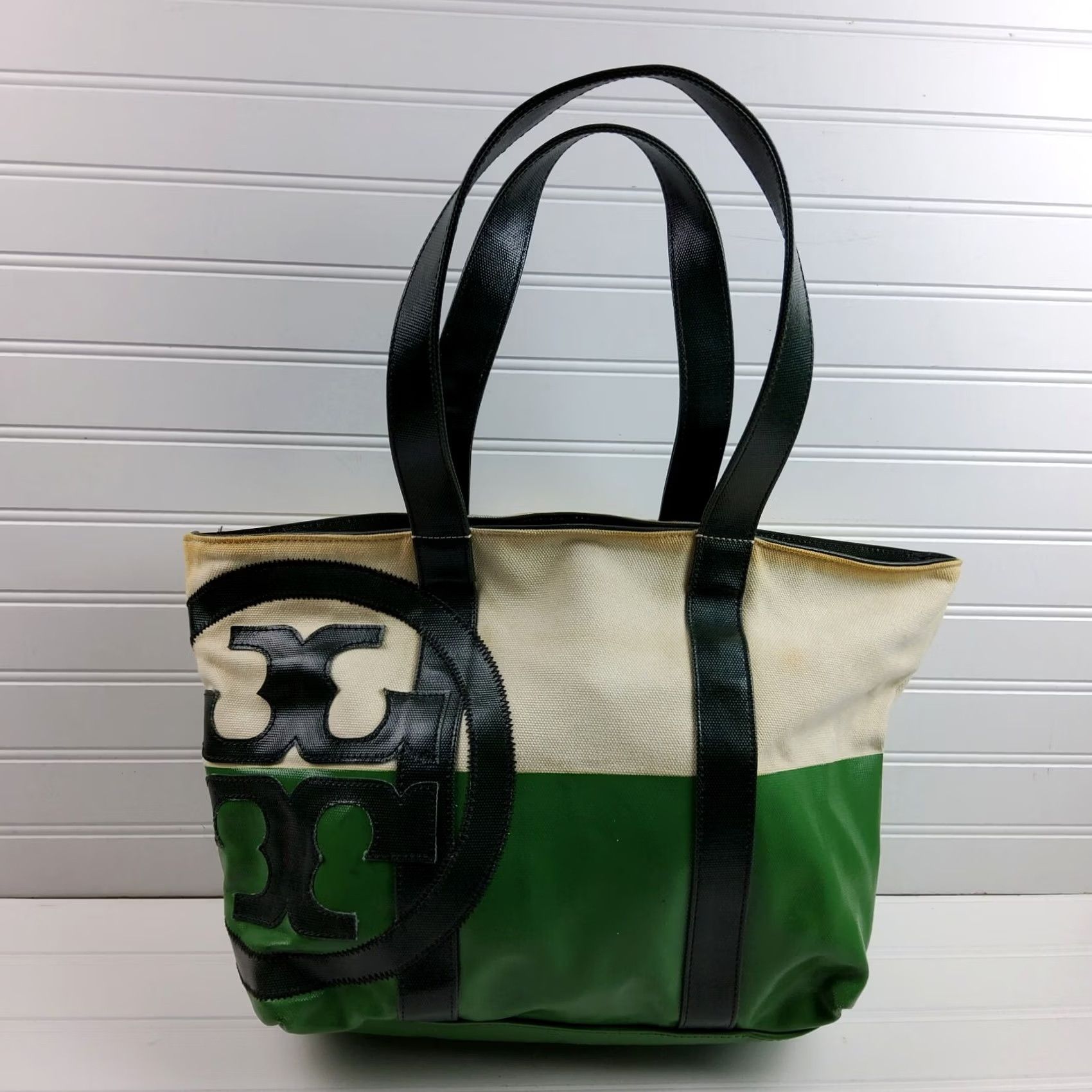 Tory Burch Tory Burch Beach Bag Dipped Canvas Zip Tote Shoulder Handbag Purse Ladies Green Large Tote Beach Nautical Size ONE SIZE - 2 Thumbnail