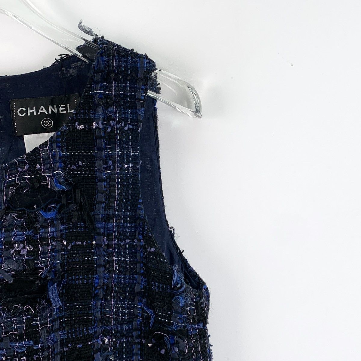 Chanel Chanel Dark Blue Sleeveless Woven Tweed Tassel Dress K26WX Size XS / US 0-2 / IT 36-38 - 3 Thumbnail