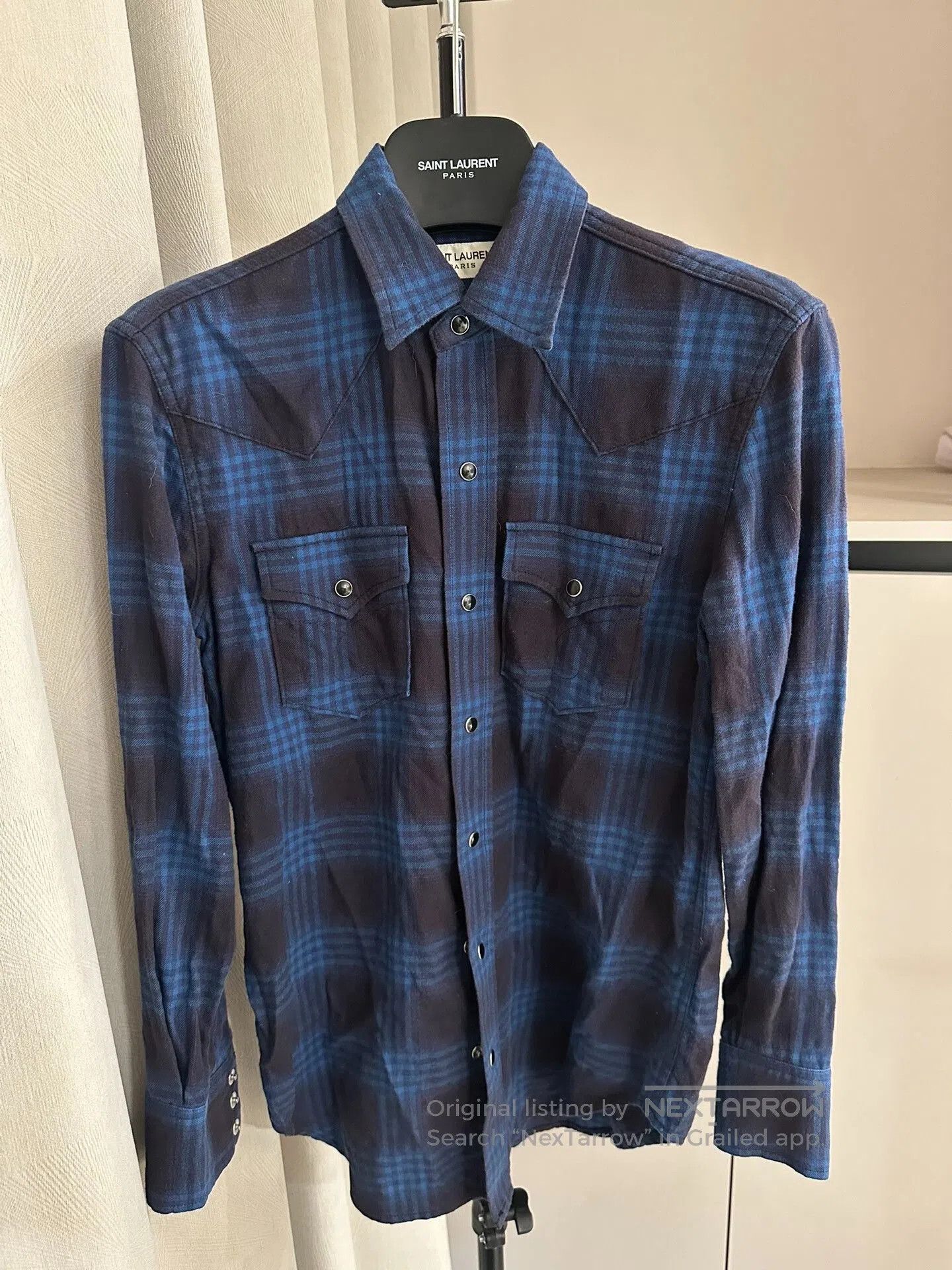 Saint Laurent Paris Saint Laurent Blue Plaid Shirt. Size US S / EU 44-46 / 1 - 1 Thumbnail