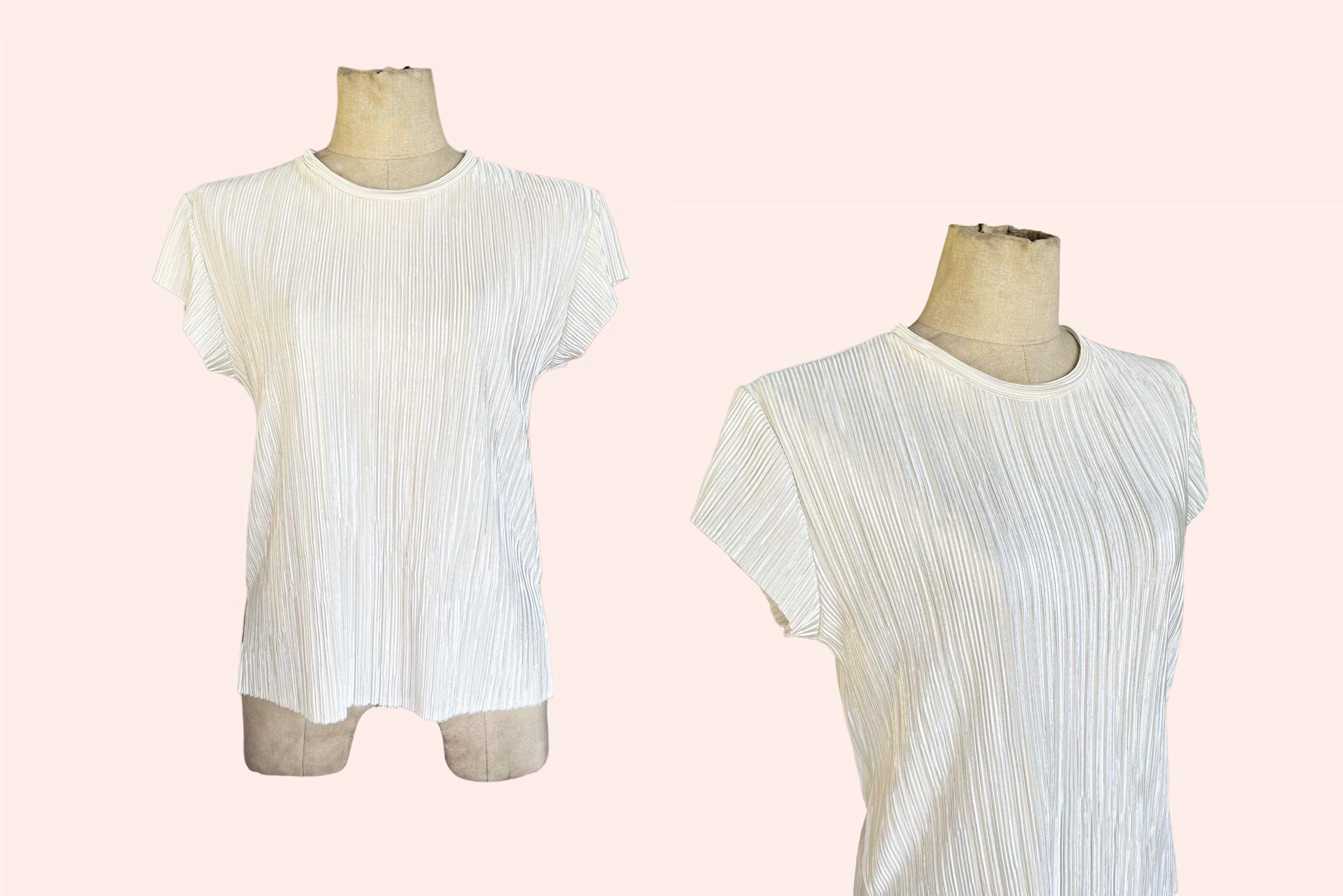 Vintage 90s Y2K Micro Pleat Plissé top, Textured Crinkle Size M / US 6-8 / IT 42-44 - 8 Thumbnail