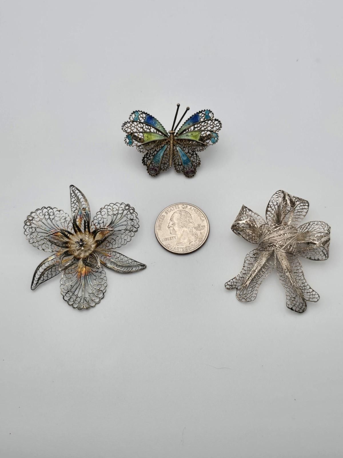 Other Lot of 3 Vintage Silver Filigree Brooches Size ONE SIZE - 1 Thumbnail