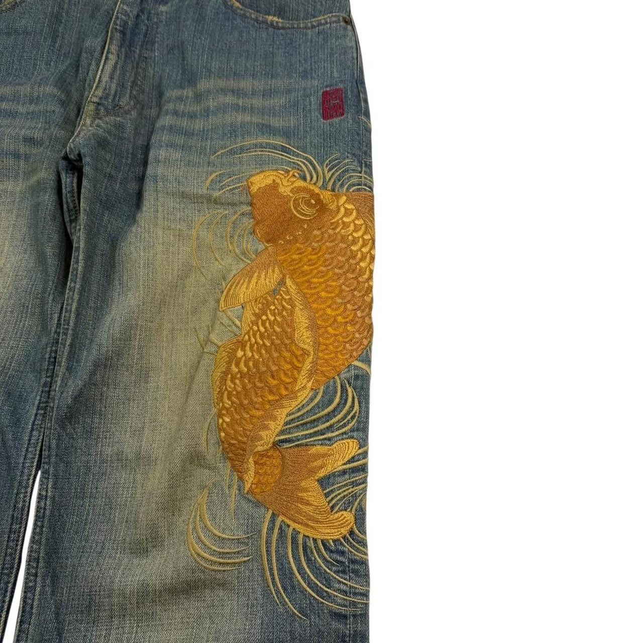 Karakuri Tamashii Karakuri Tamashii Embroidered Koi Japanese Jeans - Waist 33 Size US 33 - 2 Thumbnail