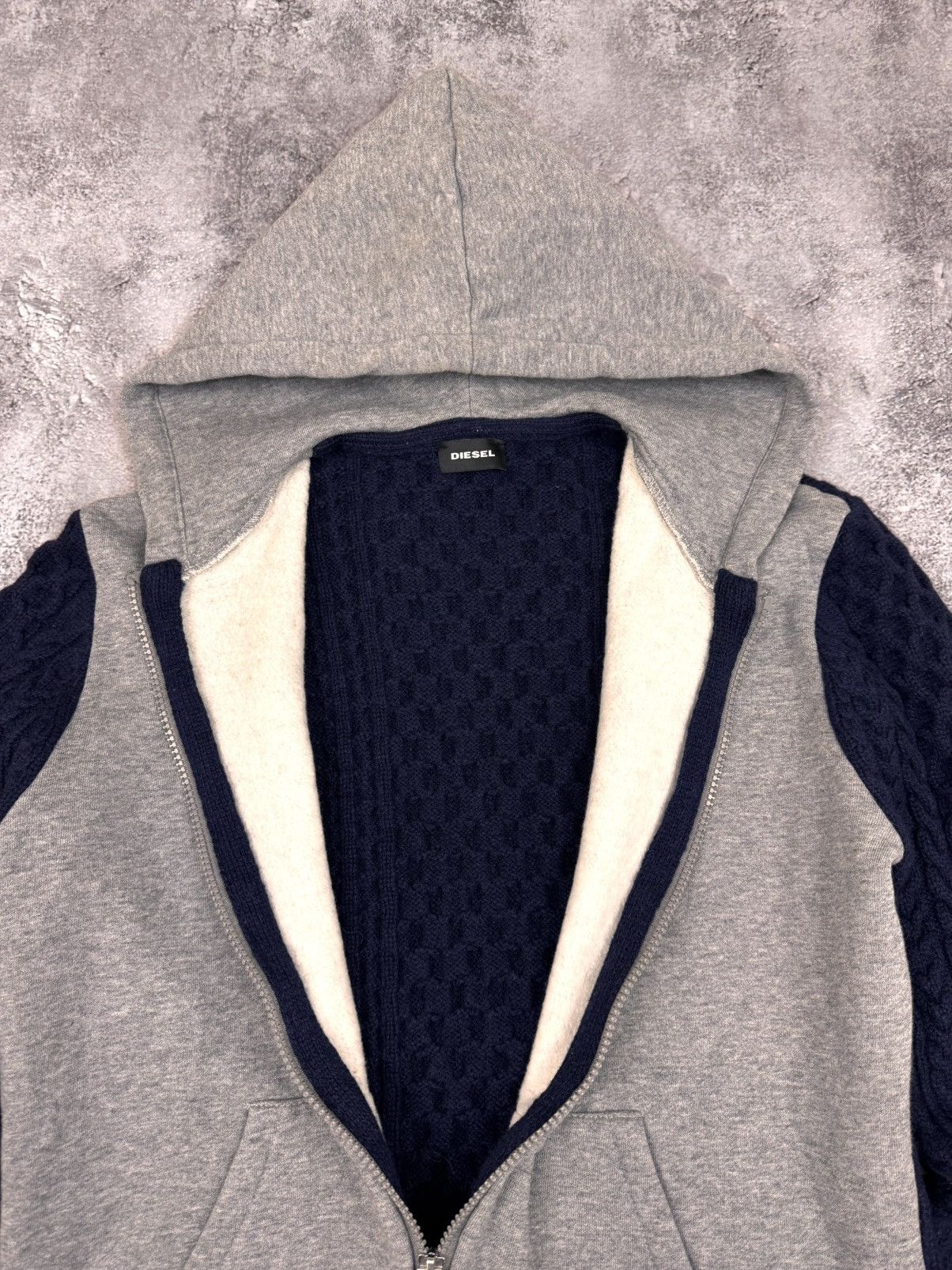 Diesel Diesel Men Cable Zip-up Hoodie Grey/navy Size S Size US S / EU 44-46 / 1 - 8 Thumbnail