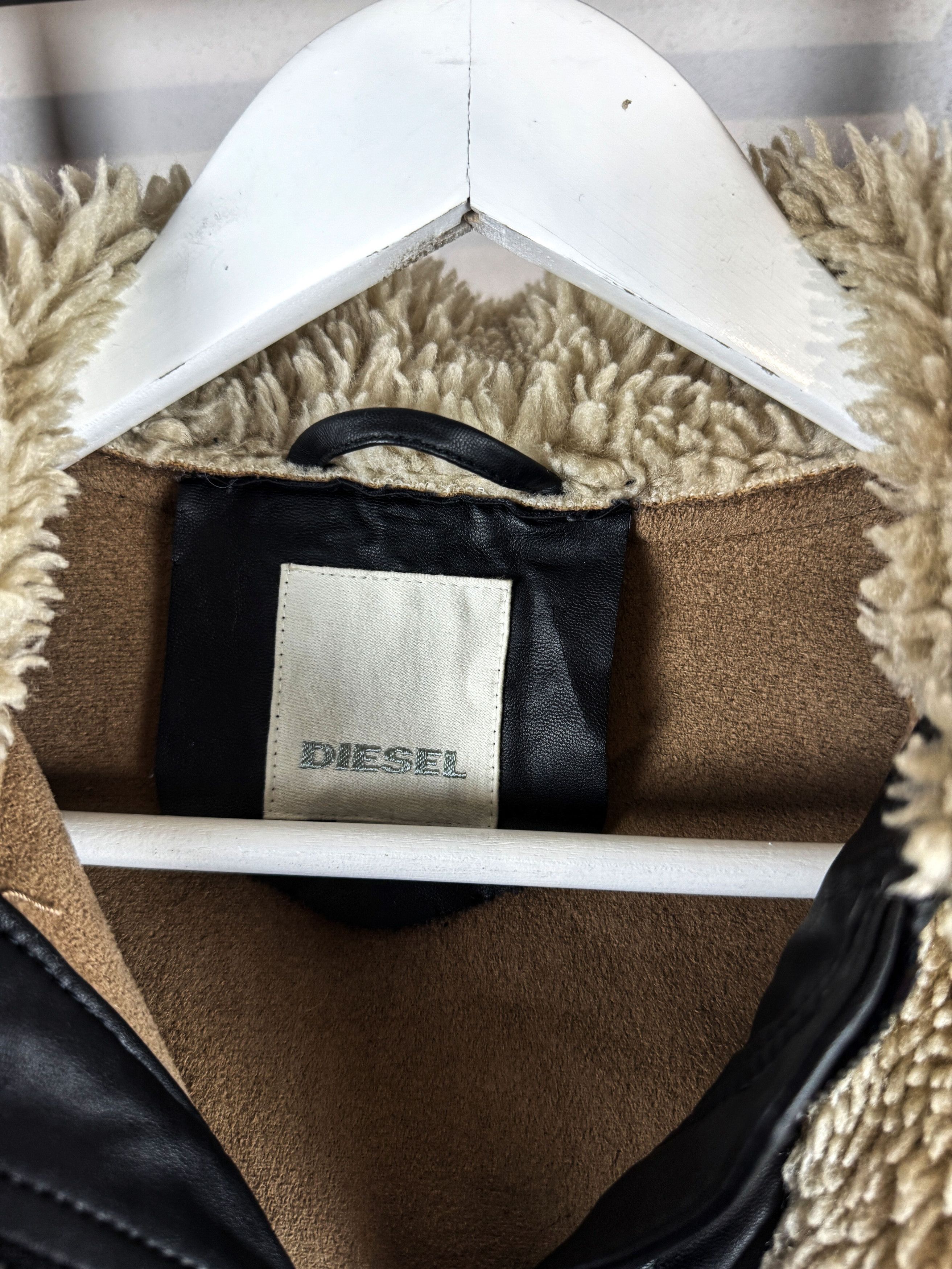 Diesel Y2K Sherpa Jacket Contrast Leather Trim Grunge Streetwear Size XS / US 0-2 / IT 36-38 - 7 Thumbnail