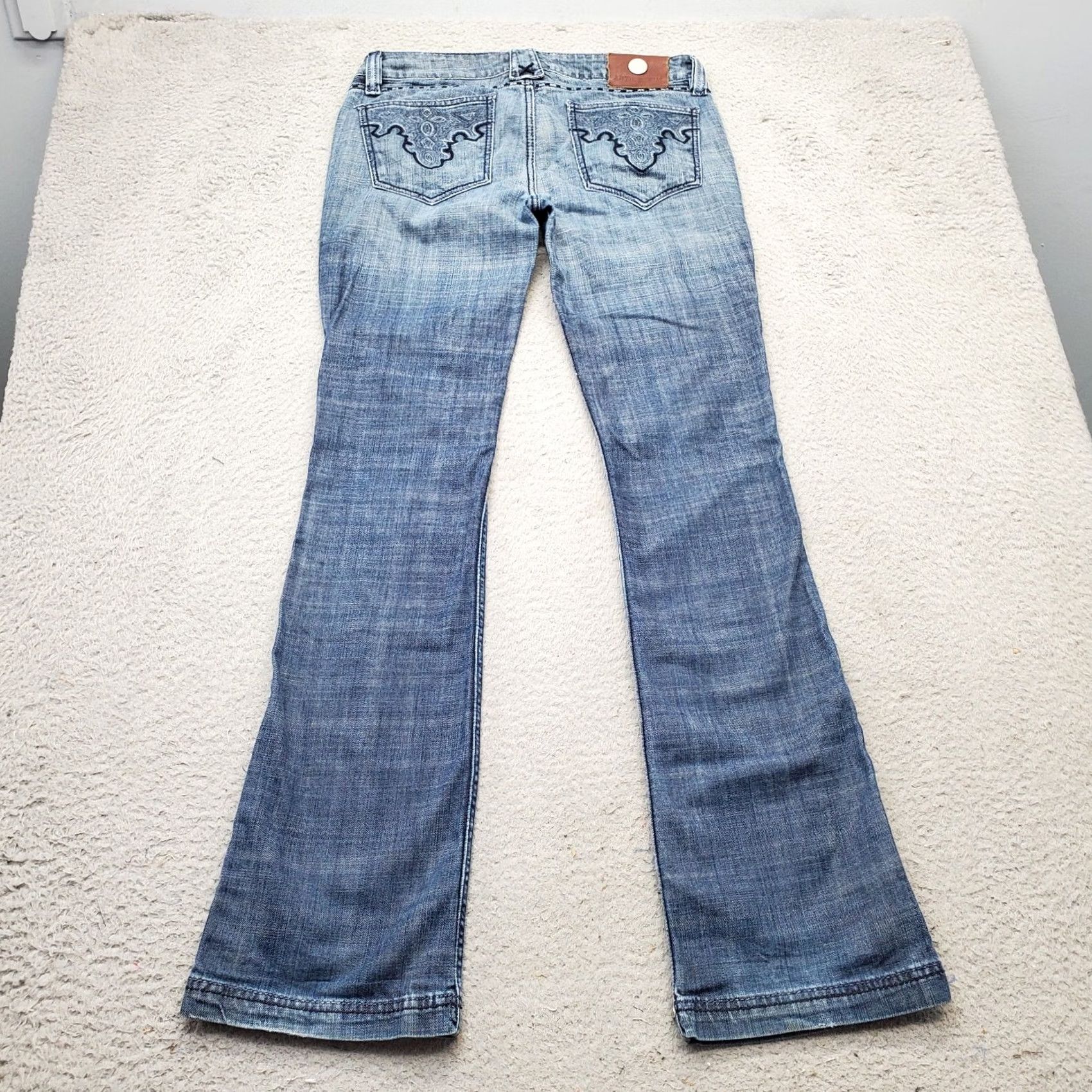 Denime Antic Denim Jeans Womens Size 29 Blue Denim Low Rise Straight Fit Thick Stitch 29 Womens Blue Denim Straight Jeans Size 29" - 2 Thumbnail