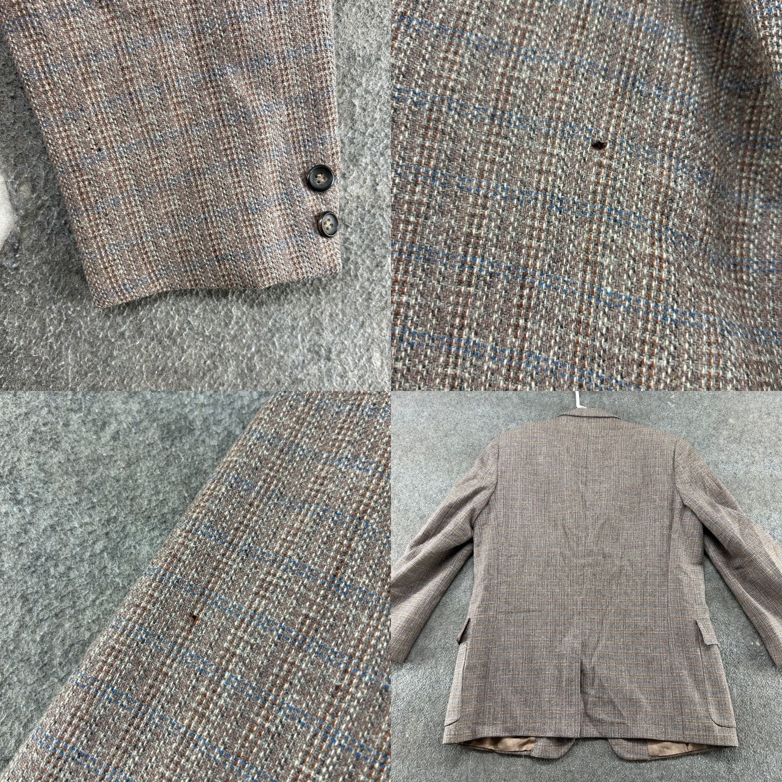 Vintage VINTAGE 60s Miller Brown Plaid Wool Blazer Coat 2 Piece Single-Breasted Notch Lapel Chest 44 Regular Mens Defective Holes 90s Sports Jacket Weathered Size 44R - 8 Thumbnail