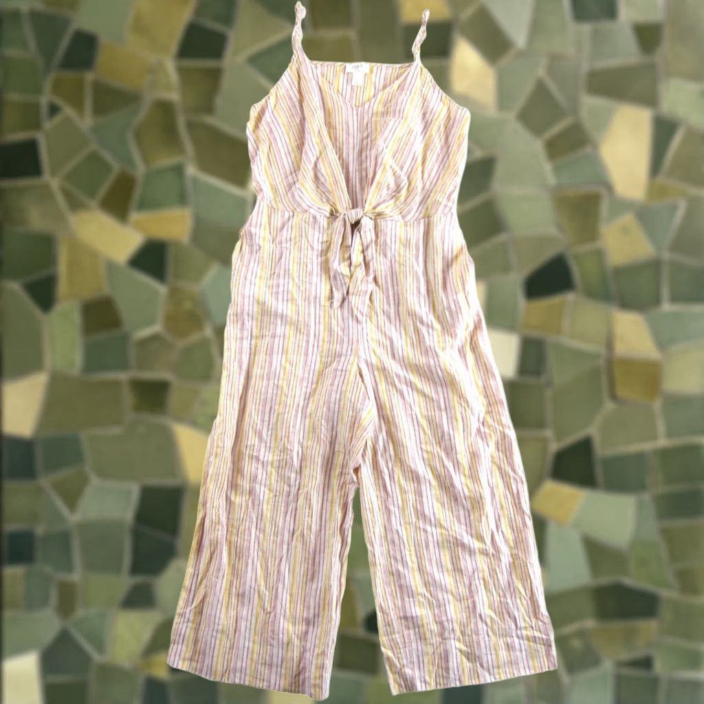 Ann Taylor Ann Taylor Loft Lounge Pink Linen Jumpsuit Wide Leg Pocket Spaghetti Strap V-Neck Large Ladies Women XS-XXL Size 36" / US 14 / IT 50 - 1 Thumbnail
