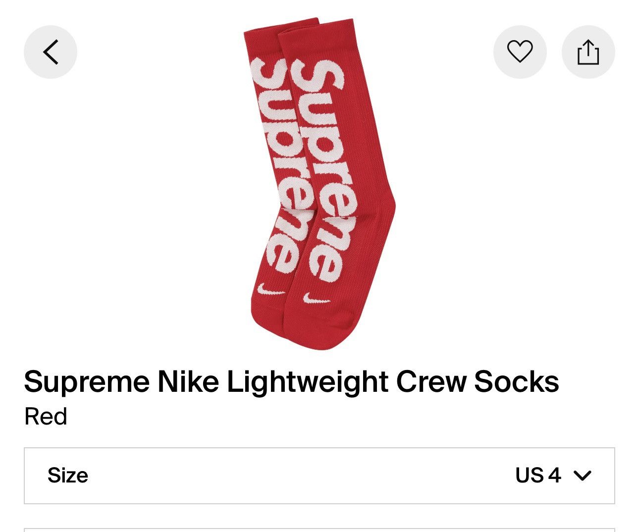 Nike × Supreme Supreme X Nike lightweight crew sock red new SS21 2021 Size ONE SIZE - 7 Thumbnail