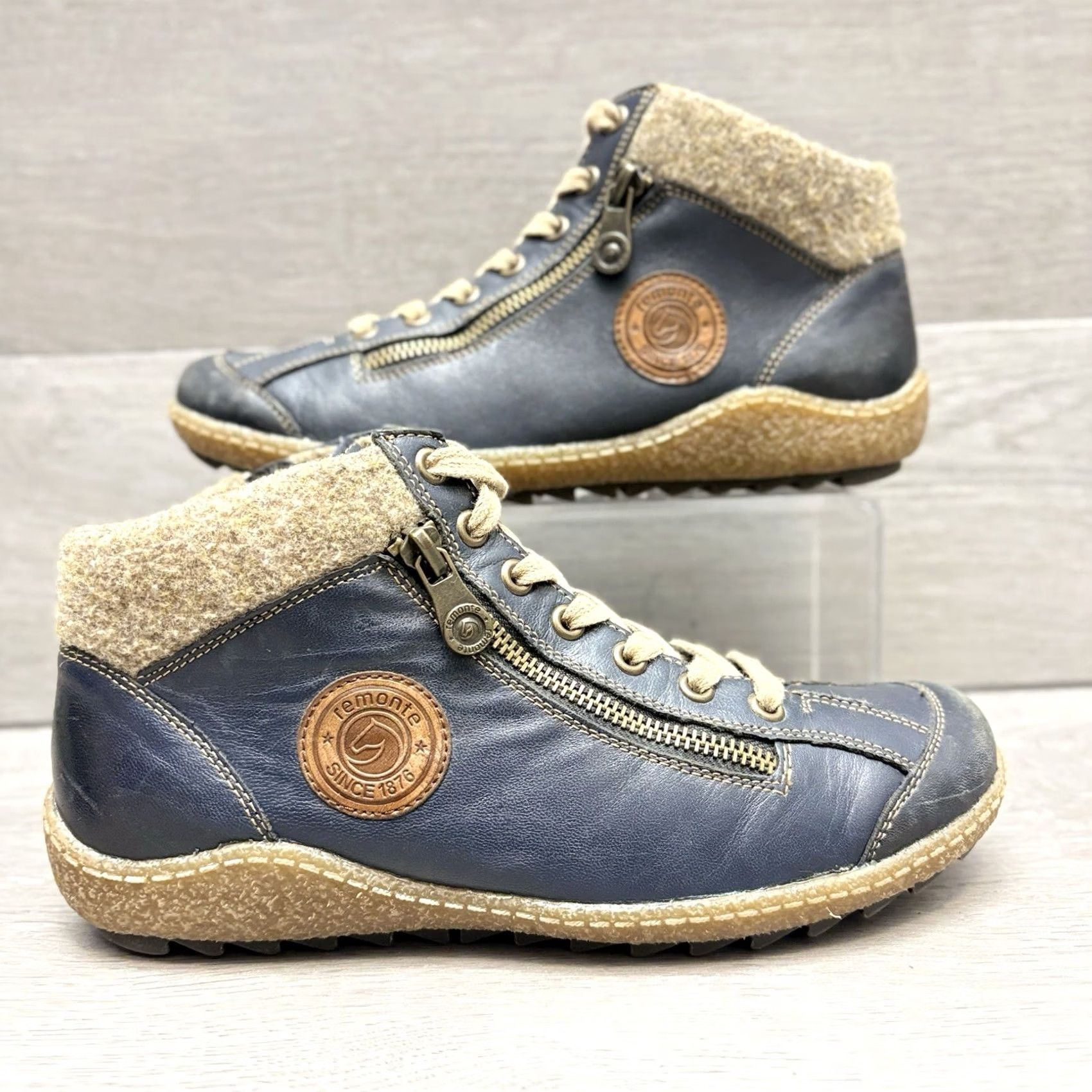 Rieker Rieker Remonte Boots R4775-14 Navy Leather Side Zip Lace Up Ankle EU 38 – Pre-owned Condition Size US 7 / IT 37 - 2 Thumbnail