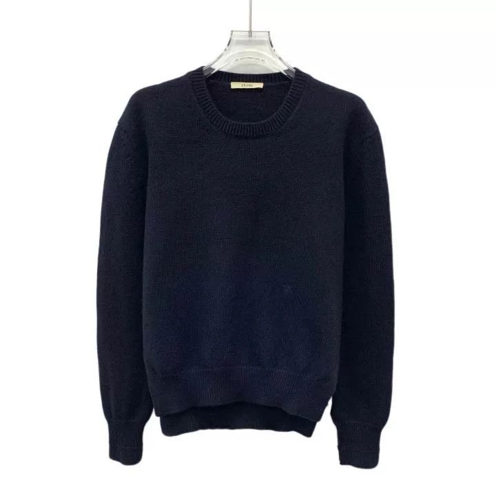 Celine Celine Navy Triomphe Embroidery Cashmere Sweater Size S / US 4 / IT 40 - 1 Thumbnail