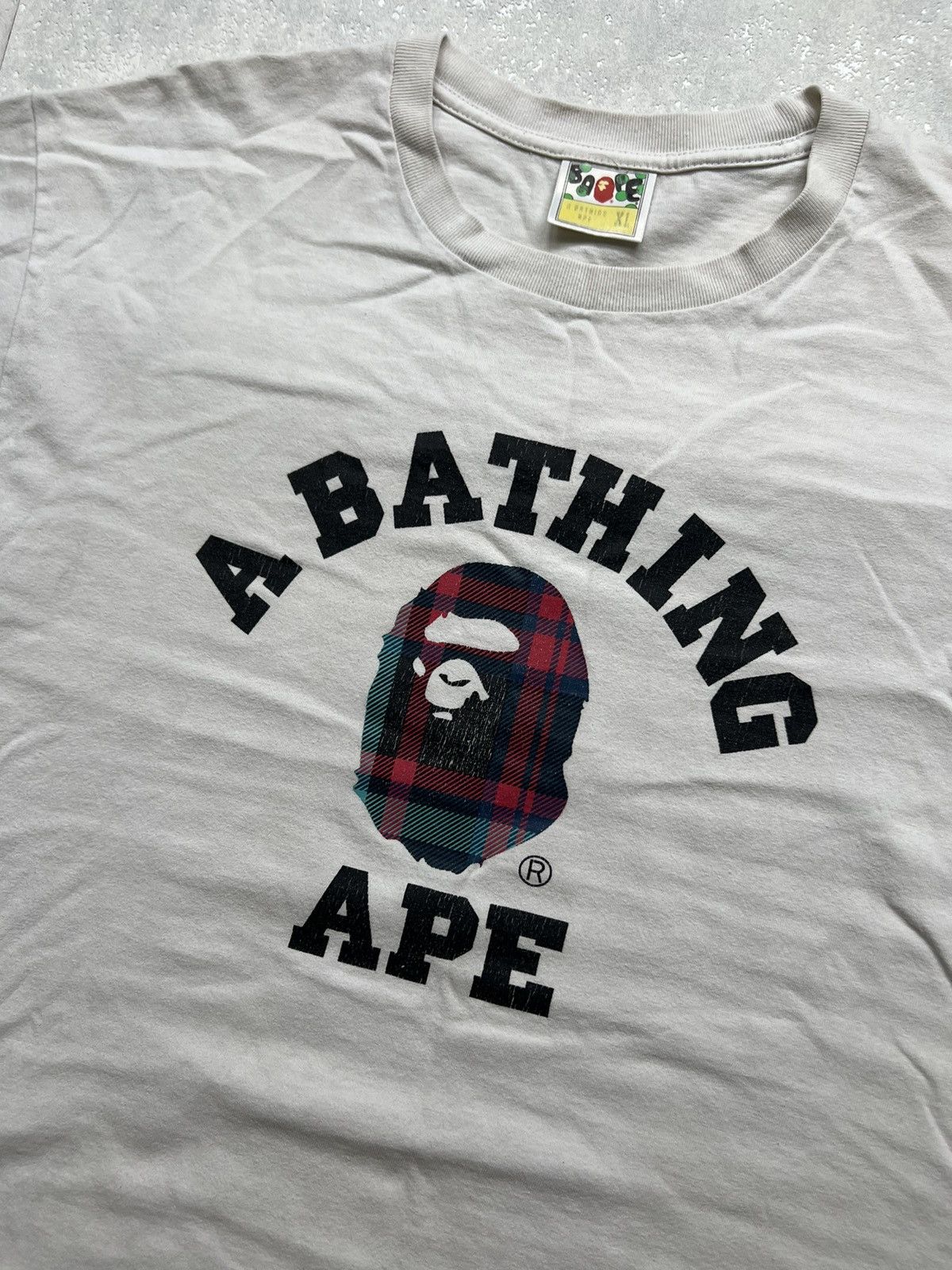 Bape A BATHING APE COLLEGE CHECK HEAD LOGO TEE Size US XL / EU 56 / 4 - 4 Thumbnail