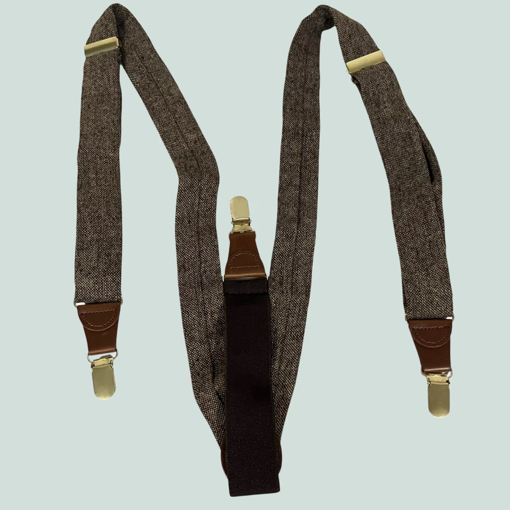 Vintage Gillmons Suspender Unisex Brown Tweed Clip Braces Adjustable Stretch Y Back Mens Size ONE SIZE - 1 Thumbnail