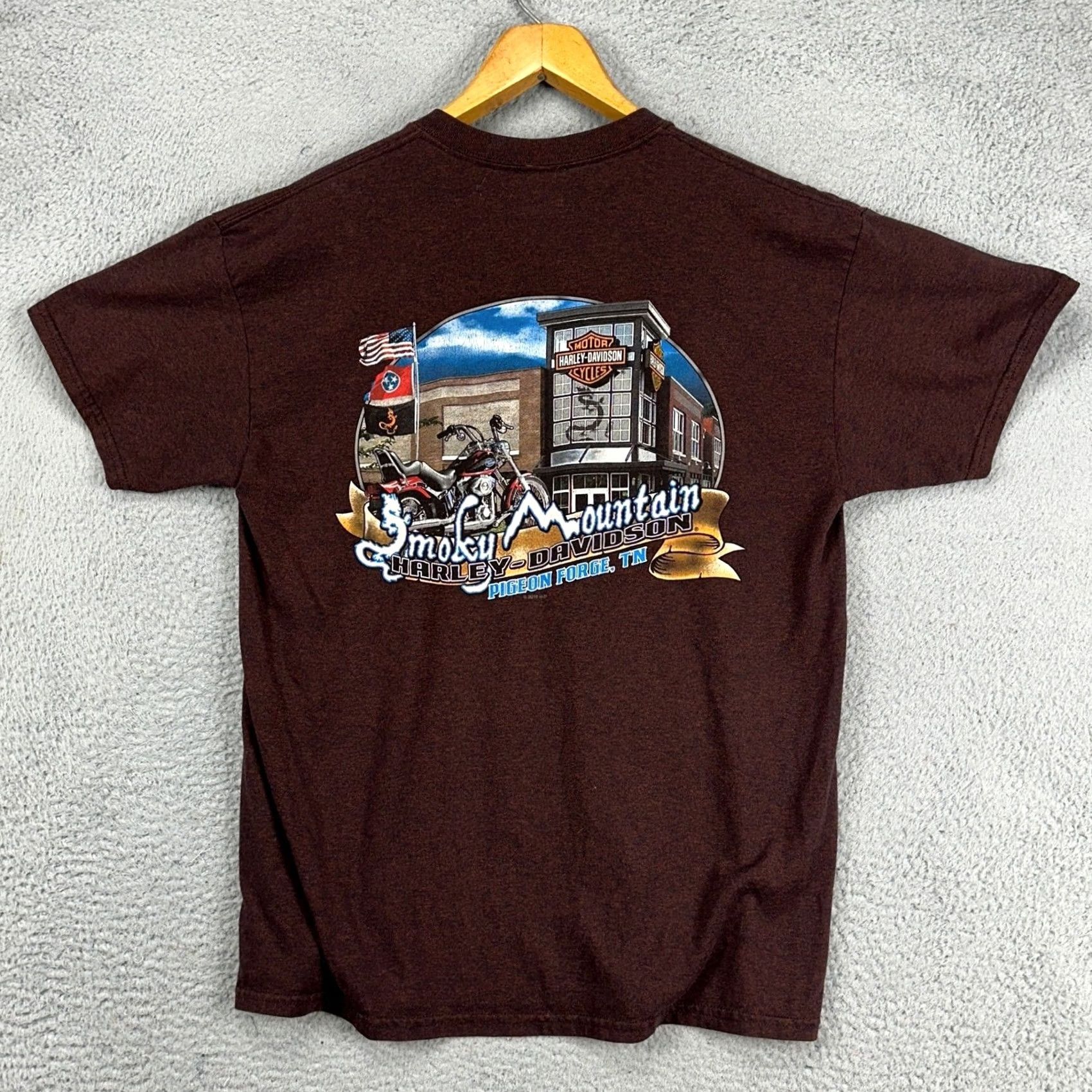 Harley Davidson Harley-Davidson Adult Mens Brown T-Shirt Large Graphic Print Smokey Mountain Tee Size US L / EU 52-54 / 3 - 3 Thumbnail