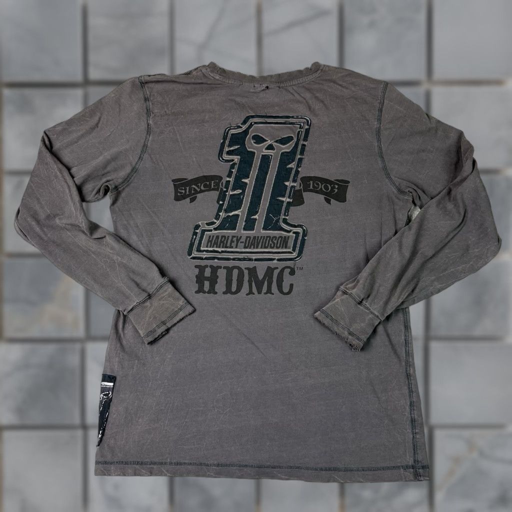 Harley Davidson Harley-Davidson Shirt Mens Large Gray Long Sleeve HDMC Y2K Biker Distressed Tee Size US L / EU 52-54 / 3 - 1 Thumbnail