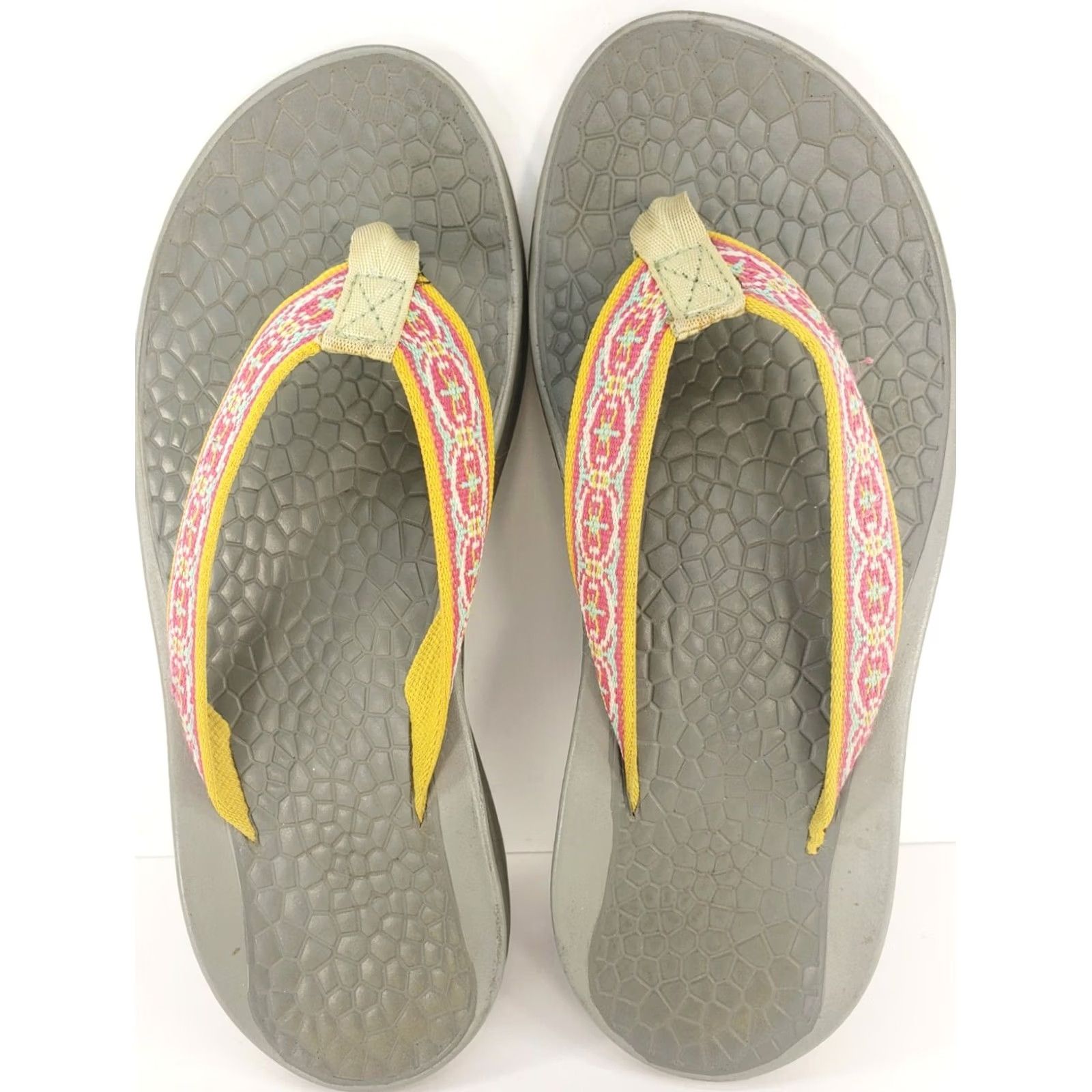Chaco Chaco Chillos Women's 7M Sandal Flip Flop Multicolor Pink Yellow Orange Geometric Straps Slip On Size US 7 / IT 37 - 6 Thumbnail