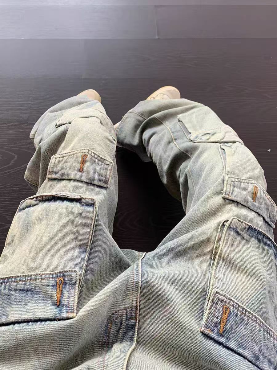 Japanese Brand × Jean Vintage street straight micro flare multi-pocket jeans Size US 31 - 4 Thumbnail