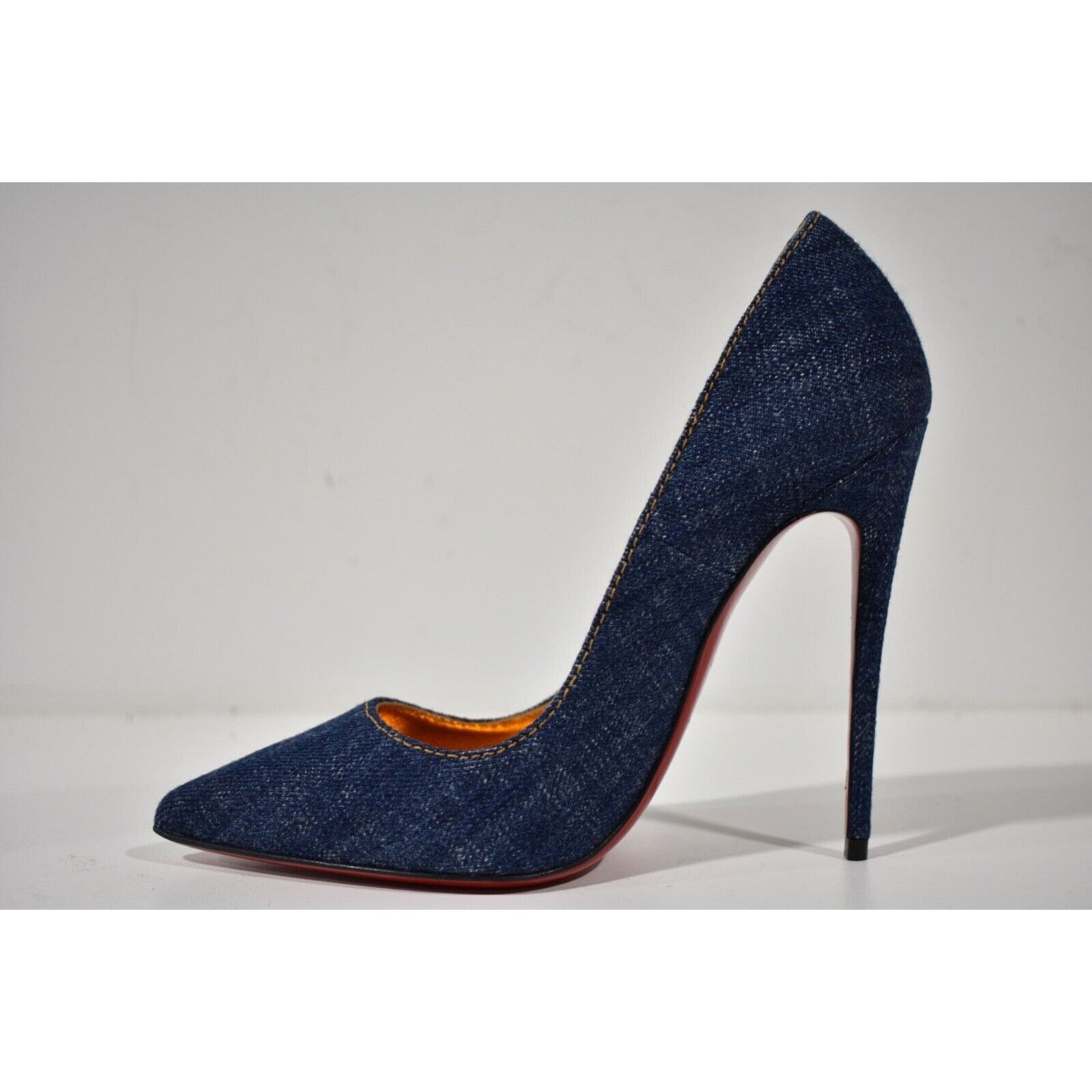 Christian Louboutin So Kate 120 Blue Denim Saba Gold Stiletto Heel Pump 38.5 Size US 8.5 / IT 38.5 - 8 Thumbnail
