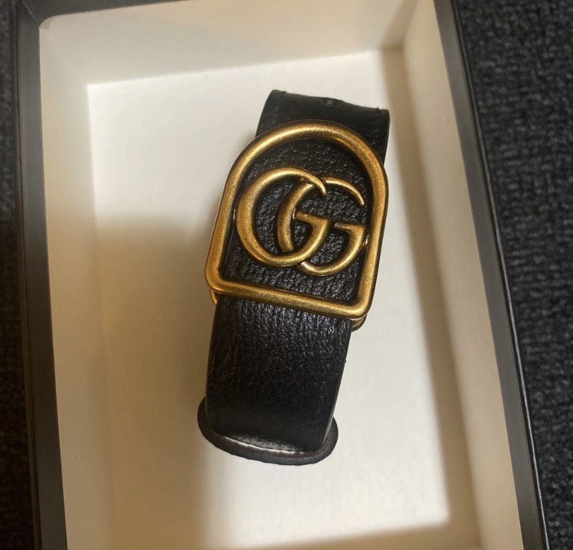 image of Gucci Leather Framed GG Bracelet in Black, Women's