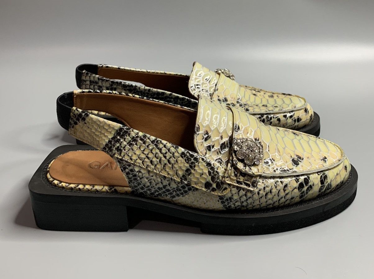 Ganni Ganni Snake-Embossed Leather Sling Back Loafer Size US 8 / IT 38 - 4 Thumbnail