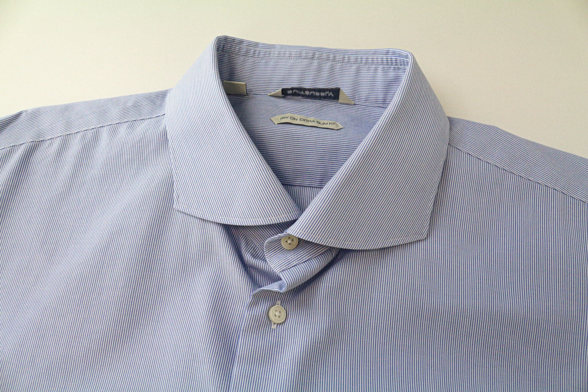 Suitsupply 46-7/18L Extra Slim Blue Cotton Cutaway Shirt 79447 Size 46L - 3 Thumbnail