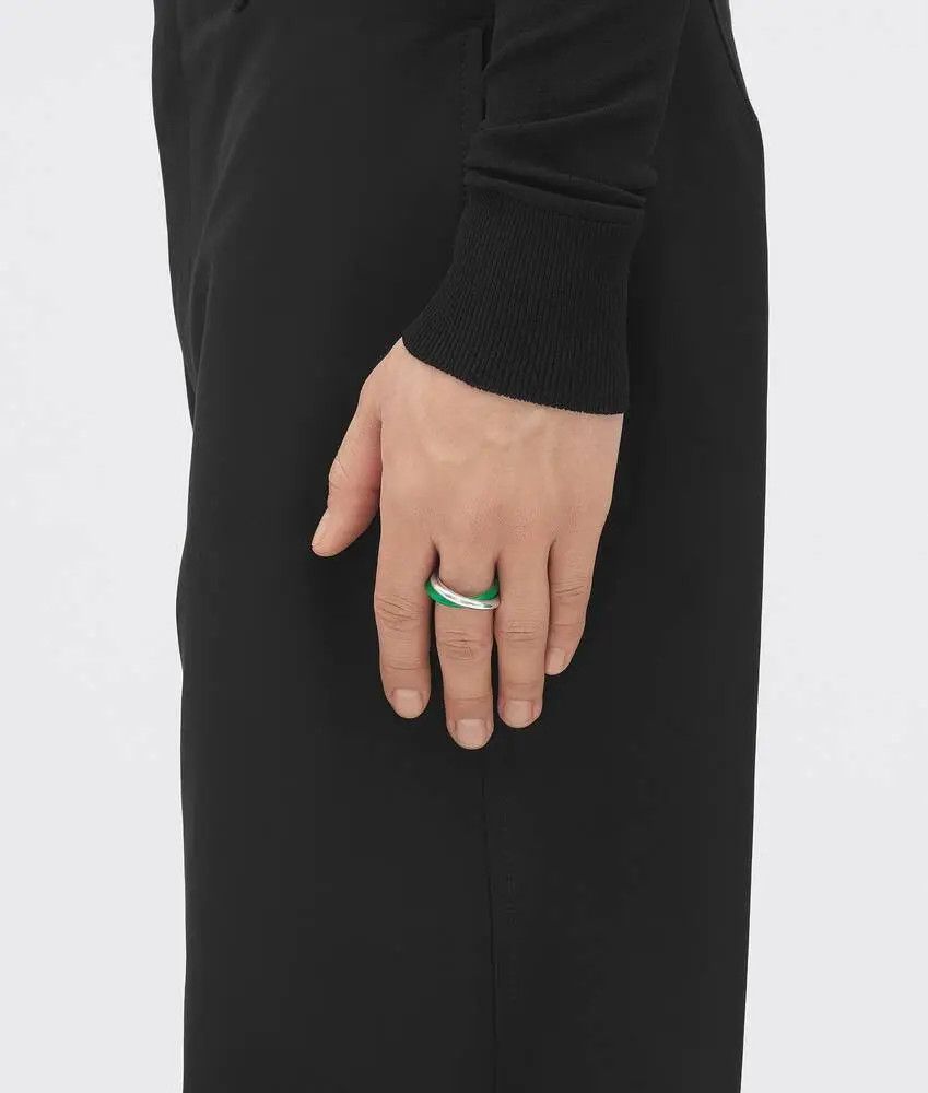 Bottega Veneta o1n1vont0425 Size: 11 / Essentials Ring in Silver/Green Size ONE SIZE - 4 Thumbnail