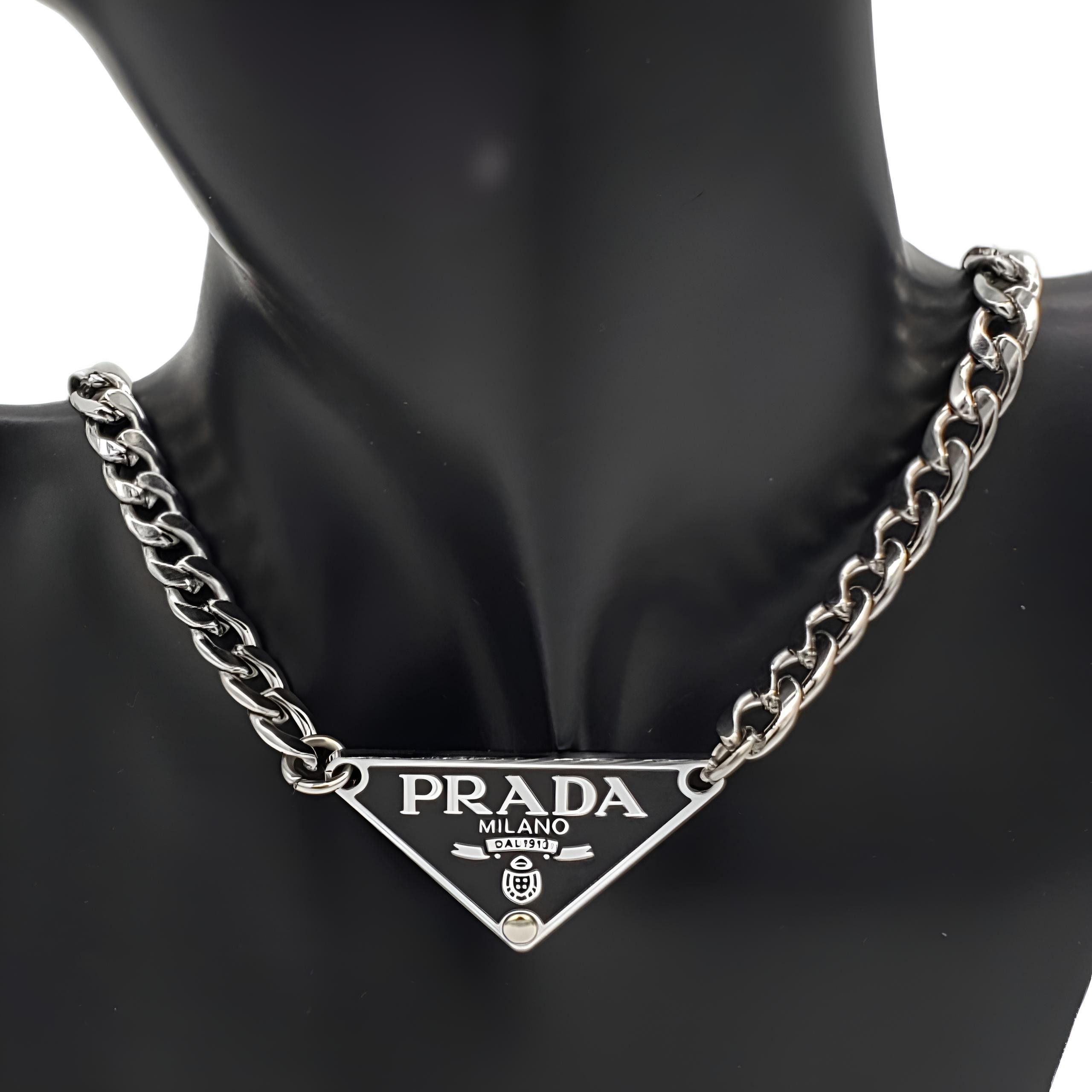 Other Unisex Pr*da New triangle Sterling Silver Necklace Size ONE SIZE - 1 Thumbnail