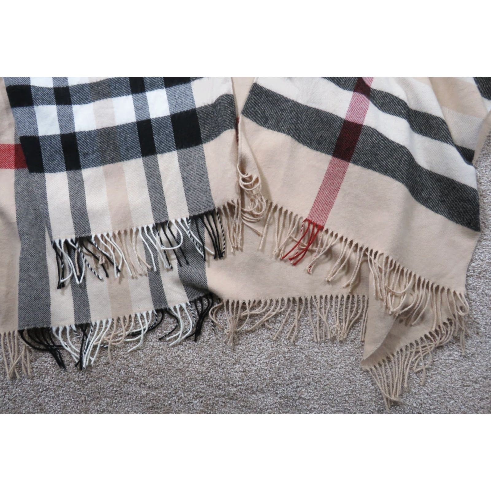 Vintage FRAAS Scarf Women's Plaid Ruana Wrap Beige Shawl/Wrap Designer Fringe Trim Size ONE SIZE - 2 Thumbnail