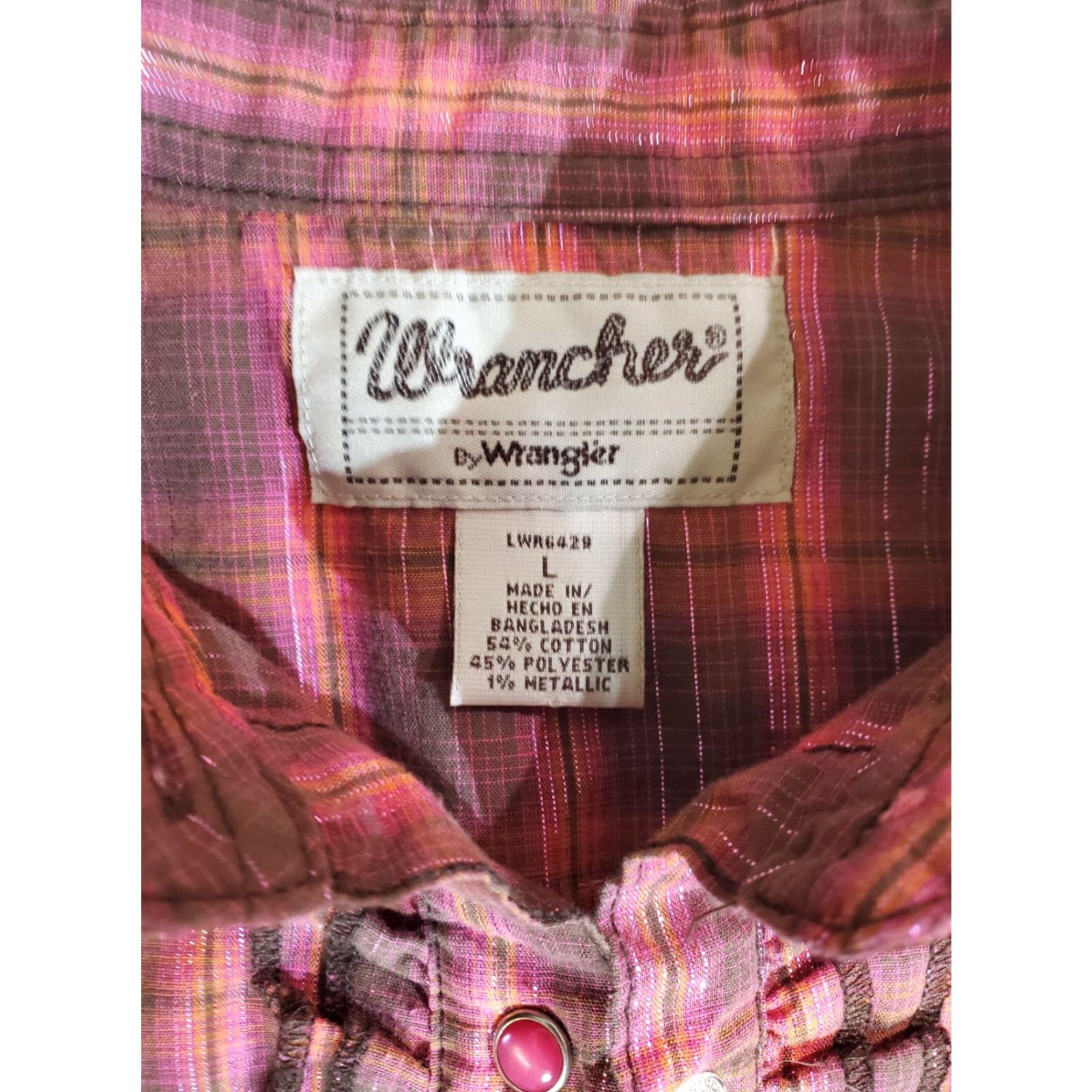 Wrangler VINTAGE Wrangler Wrancher Women Large Pearl Snap Shirt Ruffle Western Cowgirl Size L / US 10 / IT 46 - 3 Thumbnail