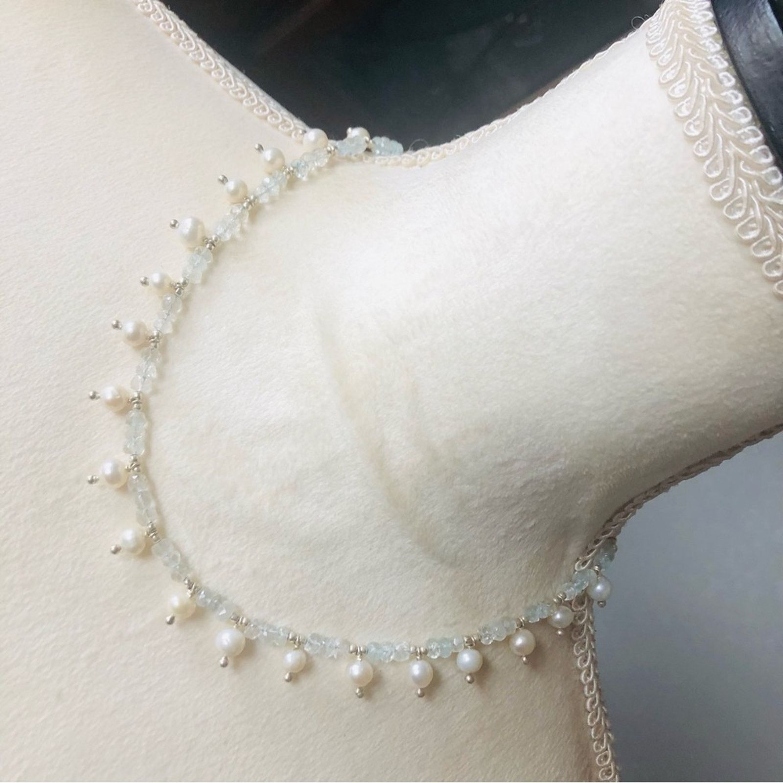 Handmade Handcrafted genuine pearl aquamarine stone sterling necklace Size ONE SIZE - 1 Thumbnail