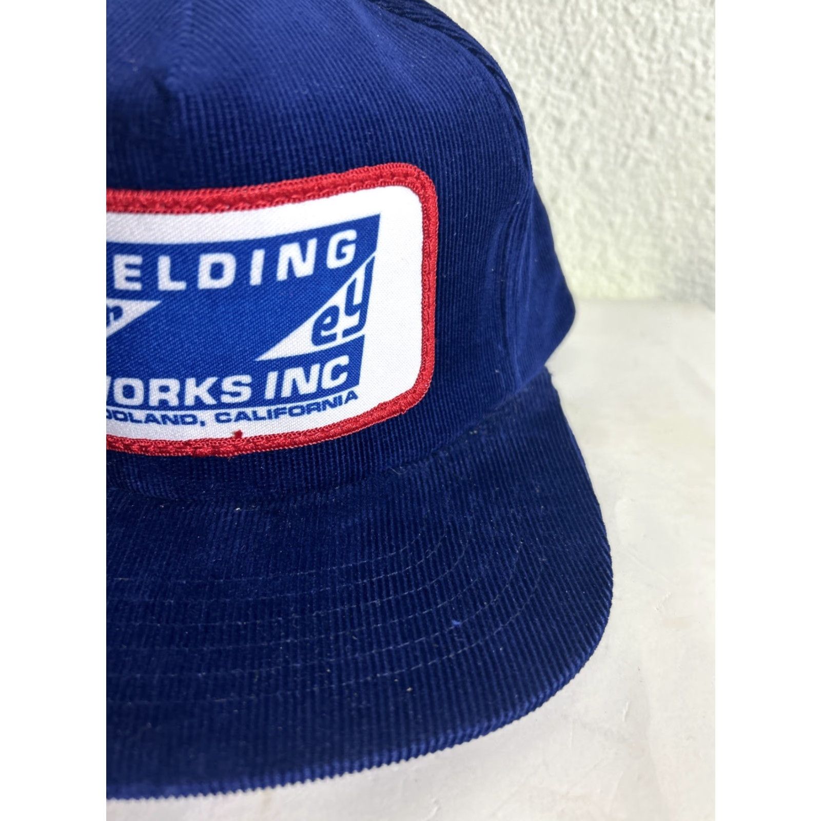 C&A VINTAGE Corduroy Strapback Tradey Hat Blue Patch Welding Works Woodland CA Size ONE SIZE - 4 Thumbnail