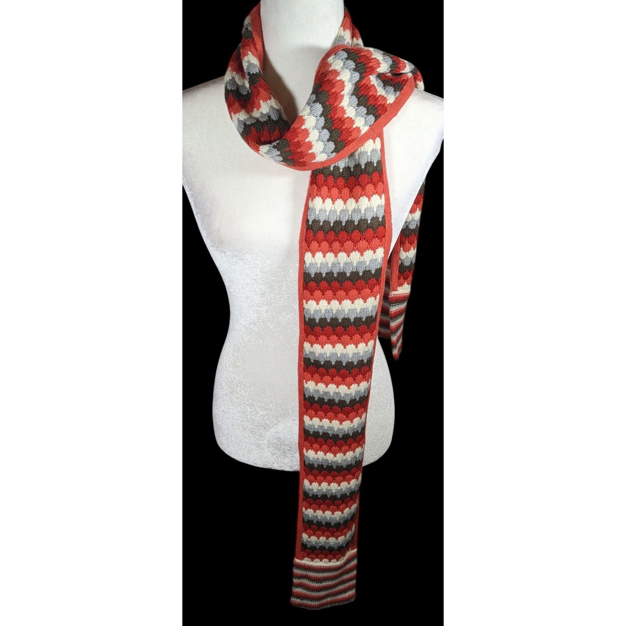 Other Retro Nostalgic Red Orange And Grey Striped Fish Scale Scarf Size ONE SIZE - 1 Thumbnail
