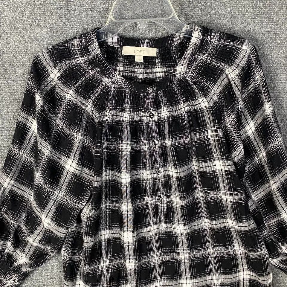 Loft Loft Blouse Women's Long Sleeve Plaid Henley Viscose Blend S Size S / US 4 / IT 40 - 2 Thumbnail