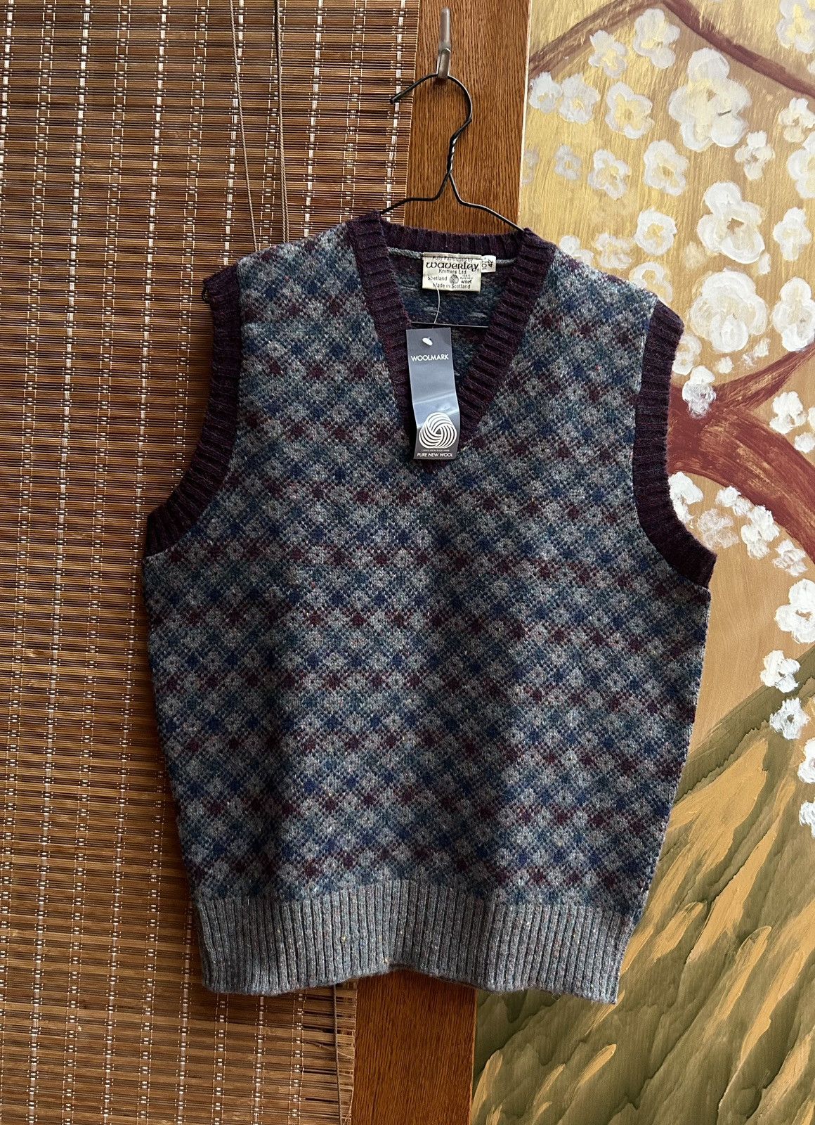 Vintage Waverley Knitters Shetland Wool Argyle Sweater Vest