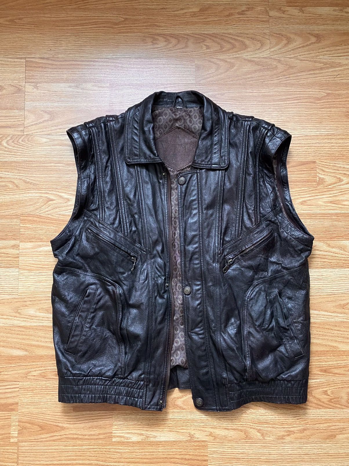 Vintage Vintage Leather Bomber Transformer Vest Jacket YKK Zip 80s Size US M / EU 48-50 / 2 - 2 Thumbnail