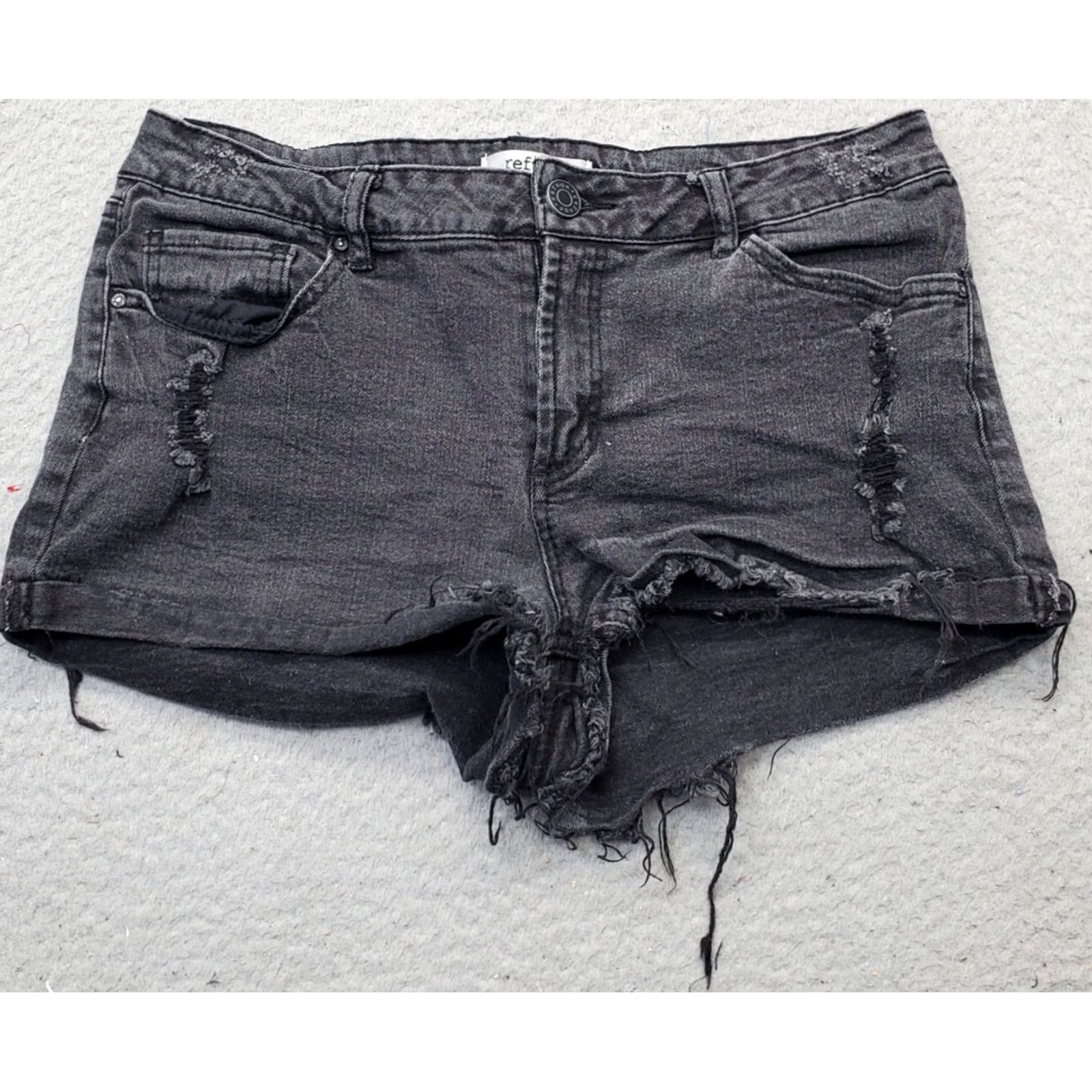 Denime Refuge Cut-Off Shorts Women Size 10 Black Denim Dark Wash Distressed Frayed Hem Size 32" / US 10 / IT 46 - 2 Thumbnail