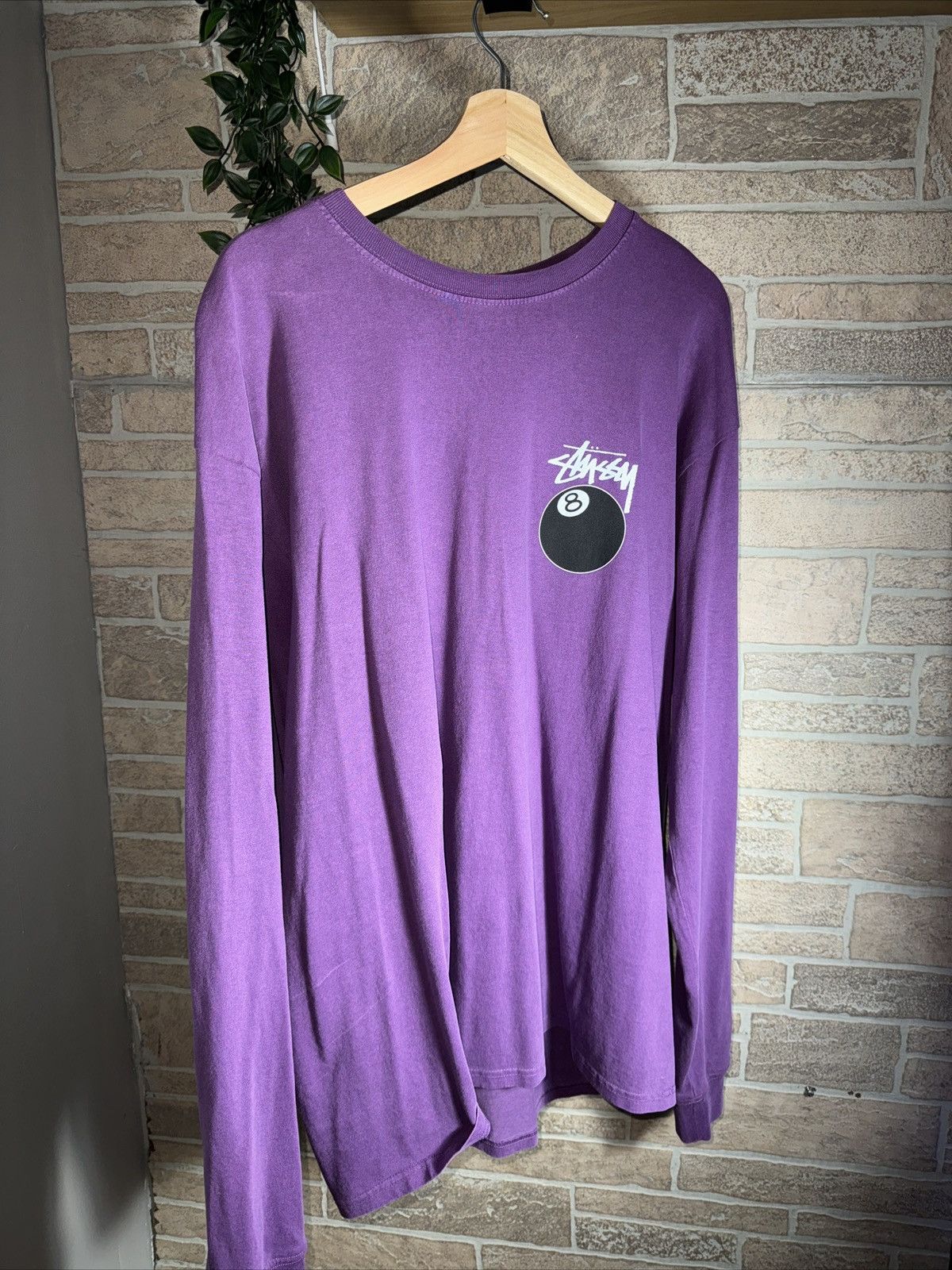 image of Stussy Stüssy Purple Pigment Dyed 8 Ball Long Sleeve, Men's (Size XL)