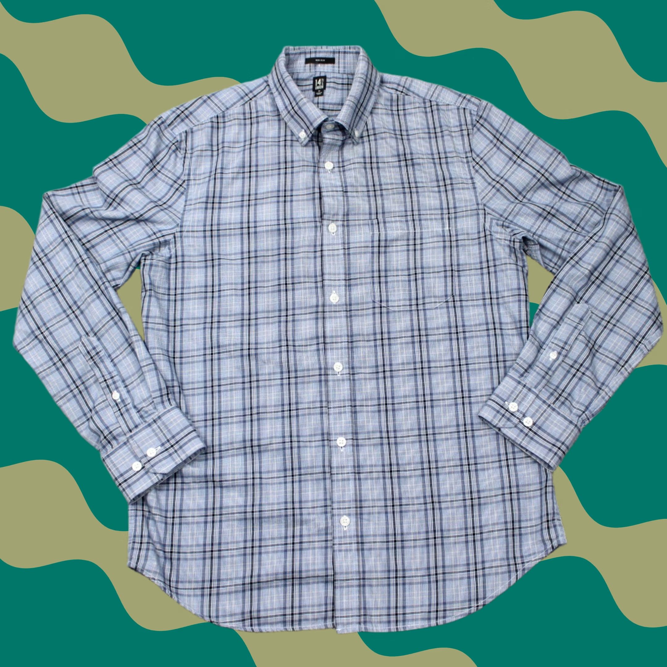 Vintage 14th & Union Shirt Mens Medium Blue/Black Non-Iron 100% Cotton L/S Button Down Size US M / EU 48-50 / 2 - 1 Thumbnail