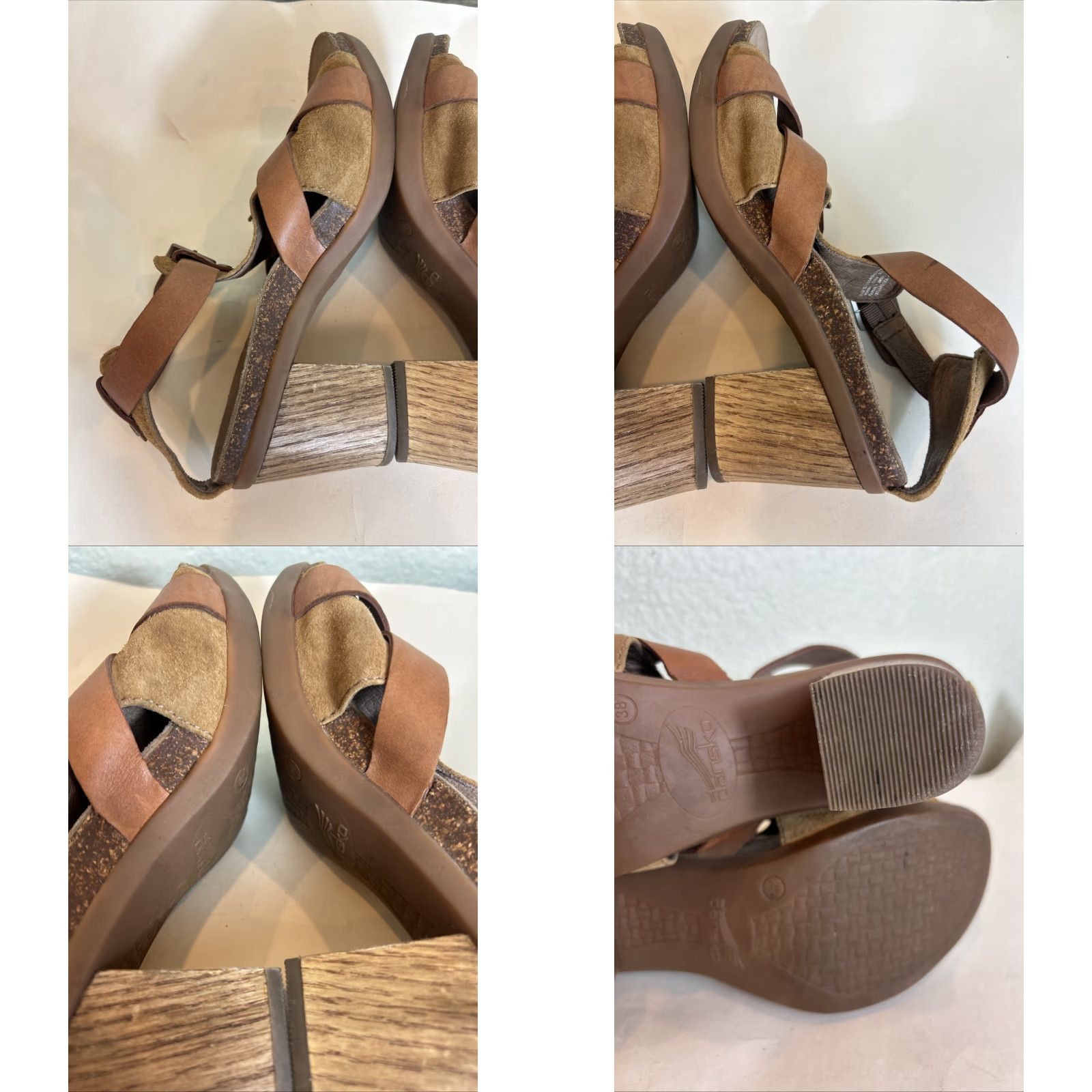 Dansko DANSKO Dominique Leather Suede Chunky Heel Sandal Womens EU 38/US 7.5 Brown Leather Size US 8 / IT 38 - 9 Thumbnail